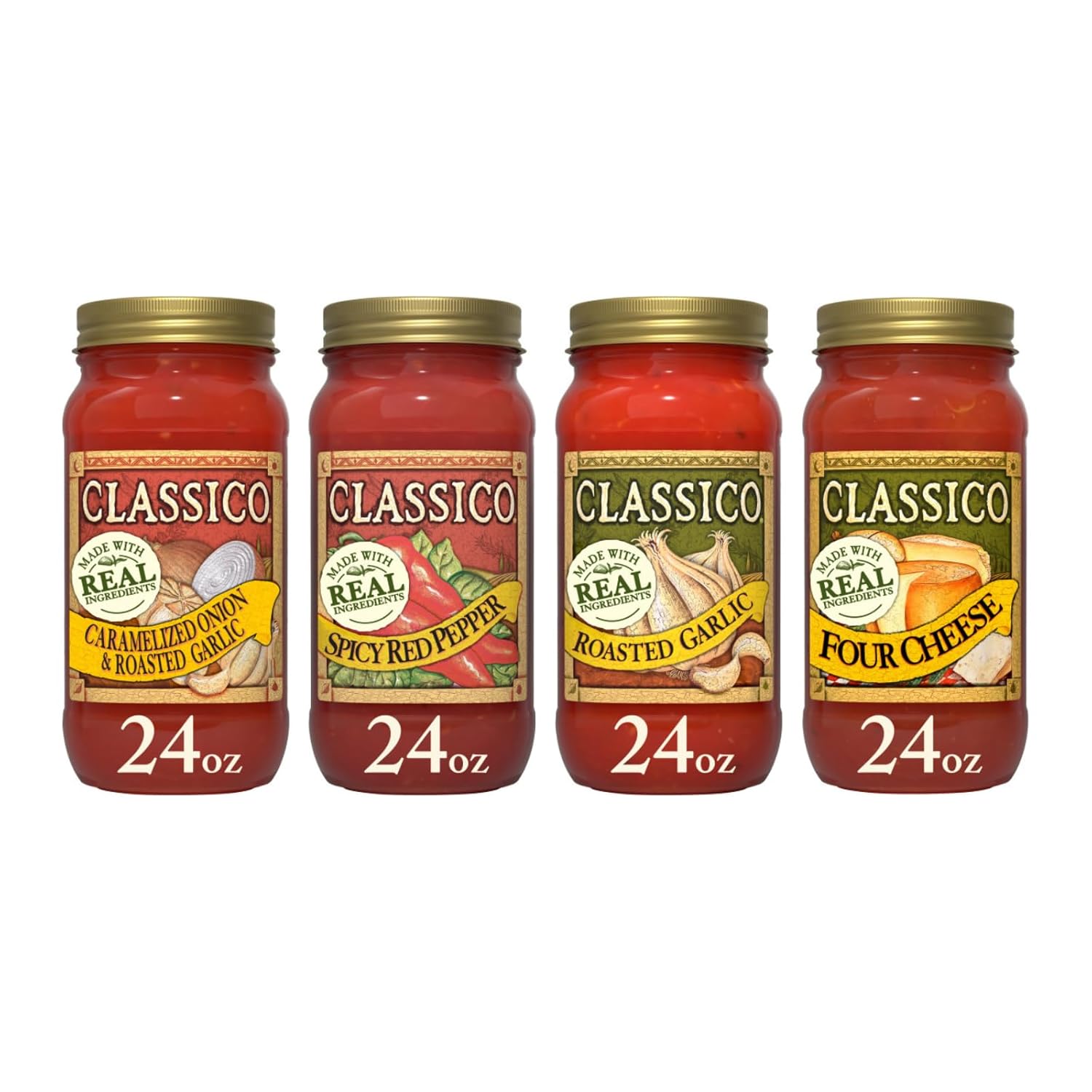 Classico Rustic Flavors Pasta Sauce (Caramelized Onion & Roasted Garlic + Spicy red Pepper + Roasted Garlic + Four Cheese) (Variety Pack)