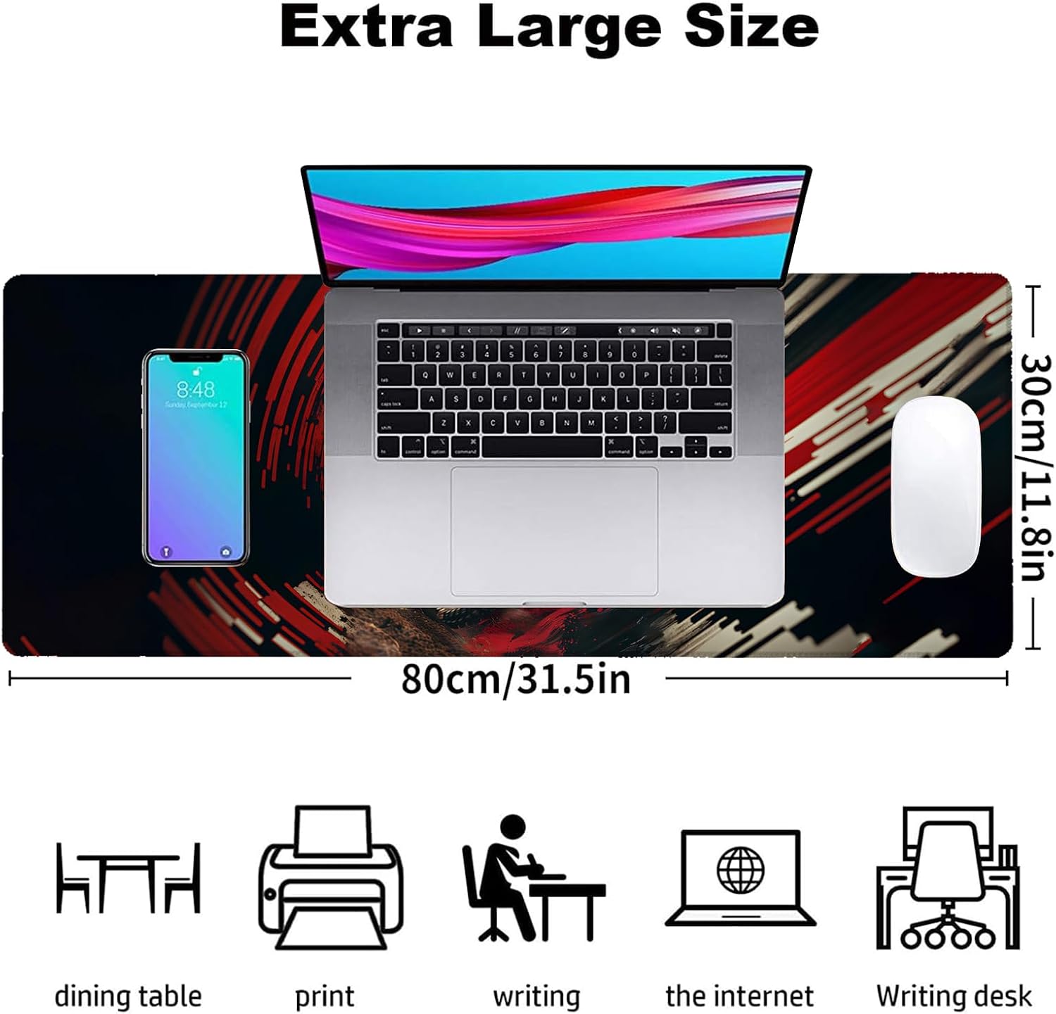 Motocross Dirt Bike Gaming Mouse Pad, Office Desk Mat, Anti-Slip Rubber Base Cool Aesthetic Mouse Pads for Computer Laptop Keyboard School Home Desktop Gamer Home Accessories Decor 31.5" x 11.8"