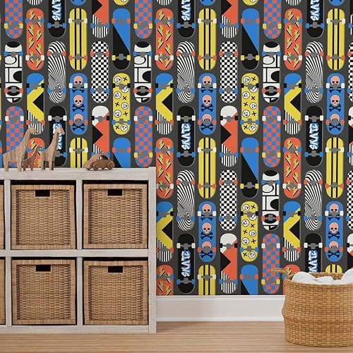 Miniatura 7 de Spoonflower Papel tapiz extraíble de 3 x 2 pies  Retro 90S Skateboards Checkerboard Y2K Trendy Skater Teen Nostalgia Skate Park Vintage Rad Cool