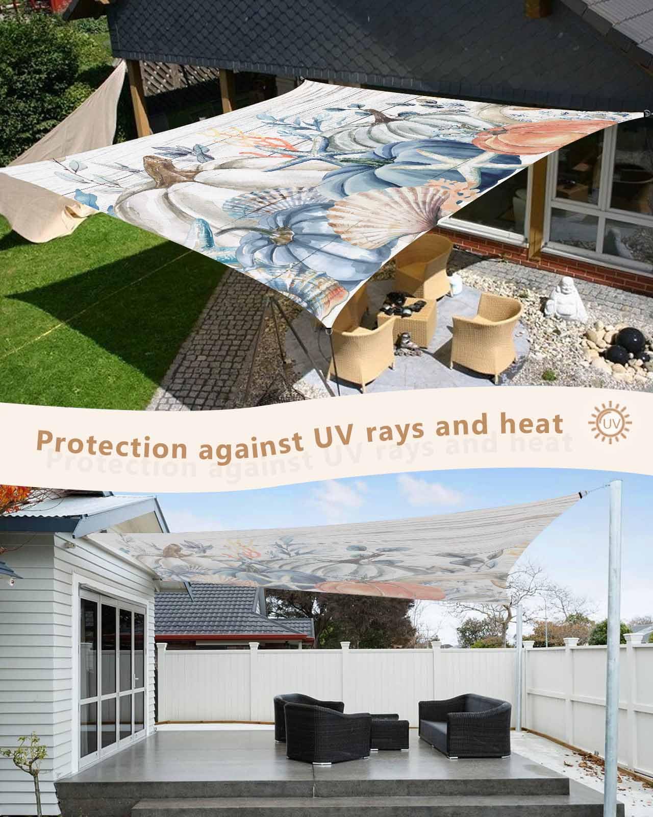 Sun Shade Sails Canopy 12'x16', Blue Watercolor Pumpkin Shell Wood Texture UV Protection Outdoor Shade Canopy, Rust Resistant Tear Patio Sail Shade for Sunshade Outdoor Patio Backyard Garden