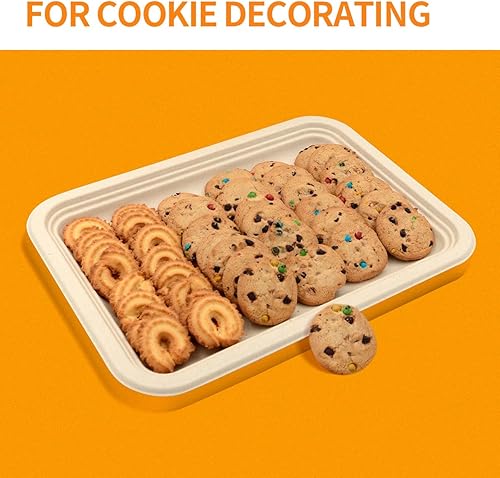 Miniatura 7 de Celel Paquete de 50 bandejas de alimentos desechables resistentes de 14 pulgadas, bandejas de alimentos de fibra moldeada compostable extra grandes