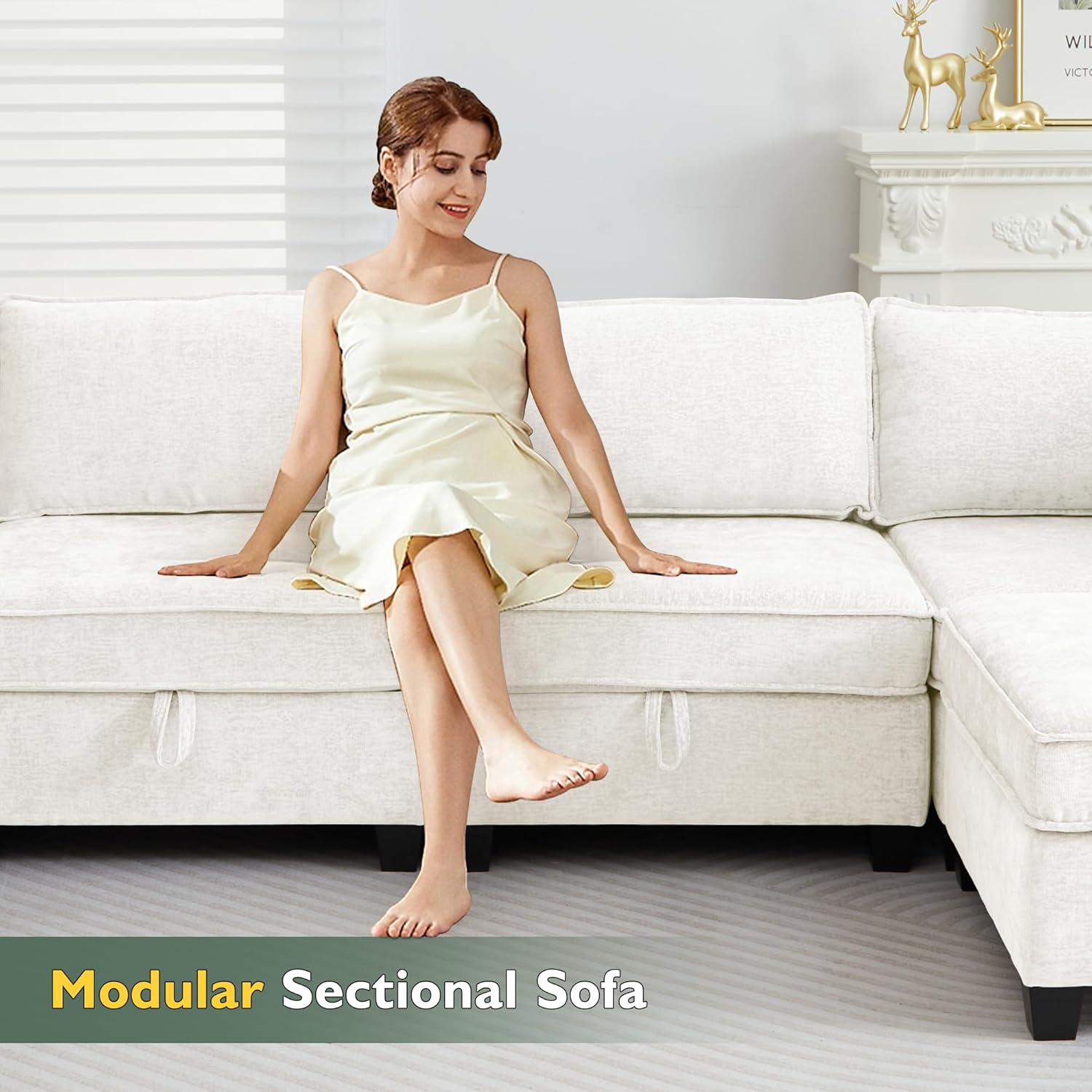 Cream Cloud Loveseat Couch with Storage, 2 Person Big Comfy and Soft Memory Foam Sofa Couch 29.9'' Deep, Mid-Century Modern 2 Seater Small Sofa for Bedroom,Office,Small Space,Dorm - White