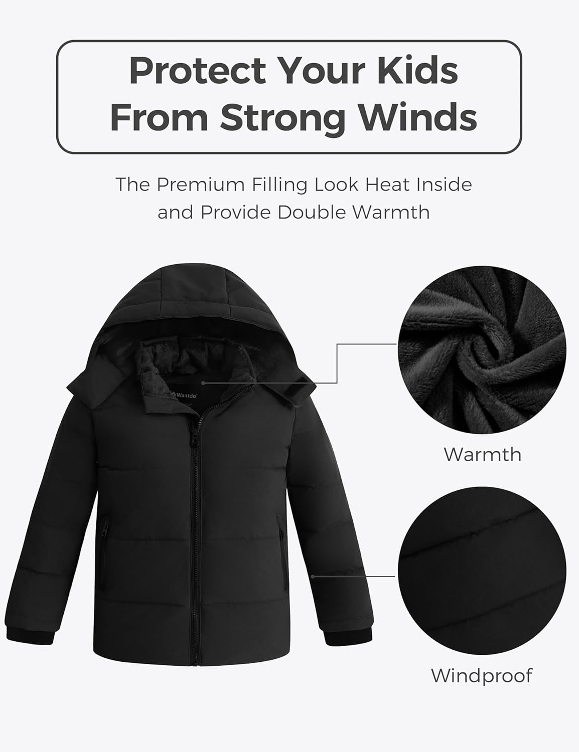 wantdo Boys' Winter Coat Puffer Jacket Waterproof Coat Hooded Zip Up - Image 5