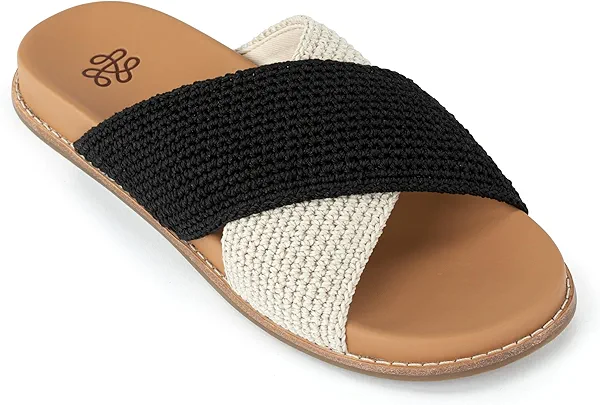 The Sak Penelope Slide Sandal - Women's Flat Fashion Slides with Soft Cushion Sole -Hand Crochet Slip On Sandals For Everyday
