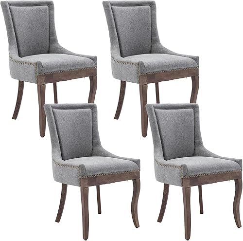 Miniatura 32 de Aoowow Juego de 2 sillas laterales tapizadas vintage de tela, sillas de madera maciza para cocina, comedor con cabezas de clavo, patas de madera