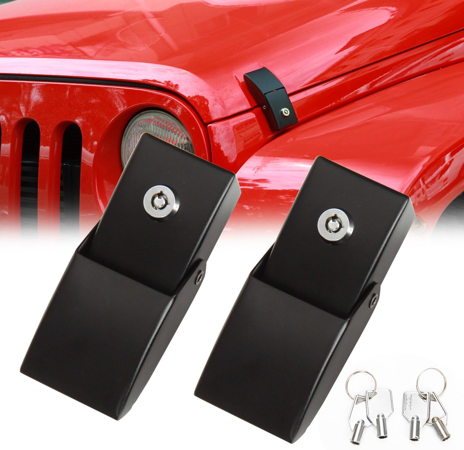 Stainless Steel Hood Latches Hood Lock Catch Latches Kit for Jeep Wrangler JK JL 2007-2018 Unlimited (Black)