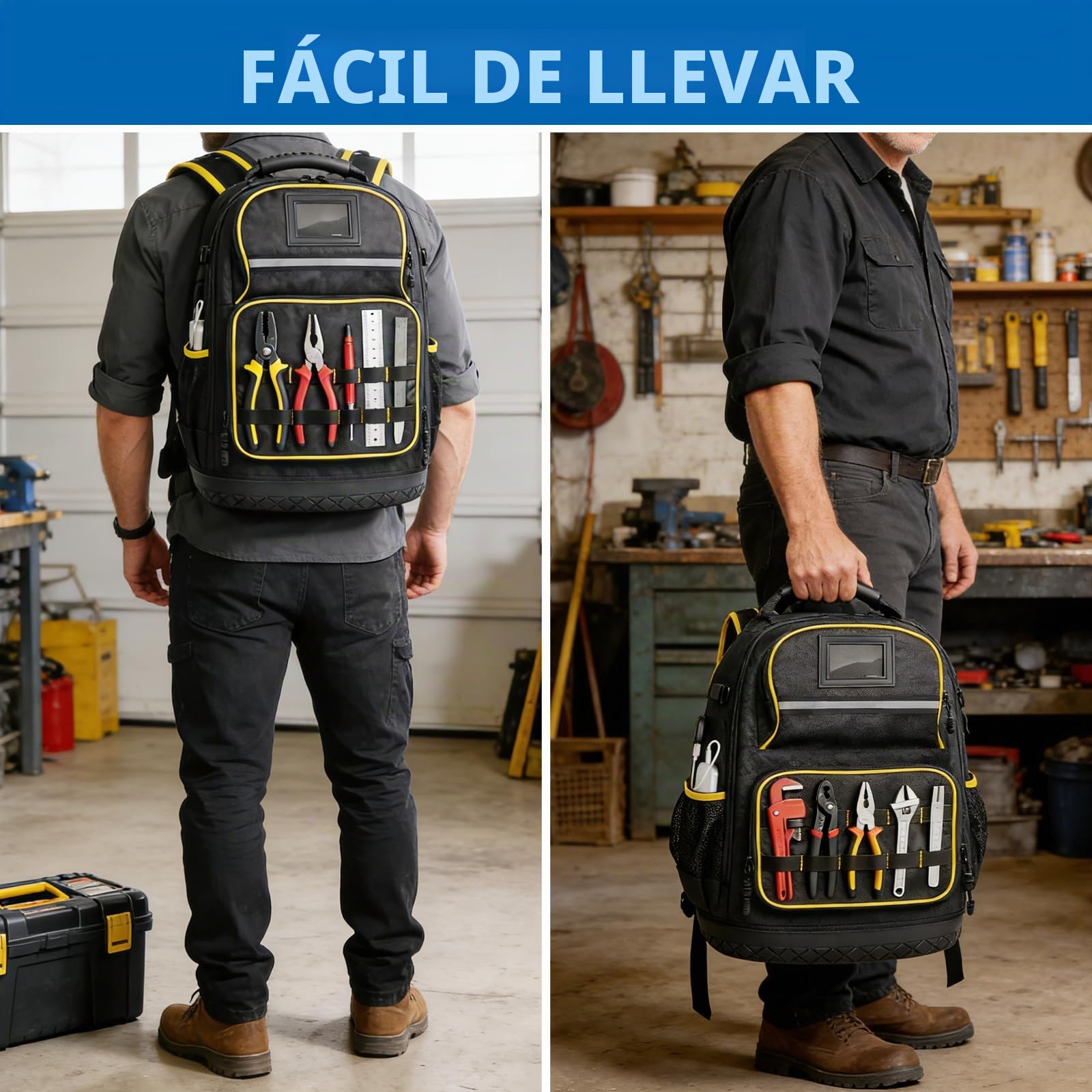 Bolsa de herramientas para electricistas, robusta mochila de herramientas para electricistas, carpinteros, constructores, gran capacidad de almacenamiento, apertura curvada, fácil de fijar y quitar