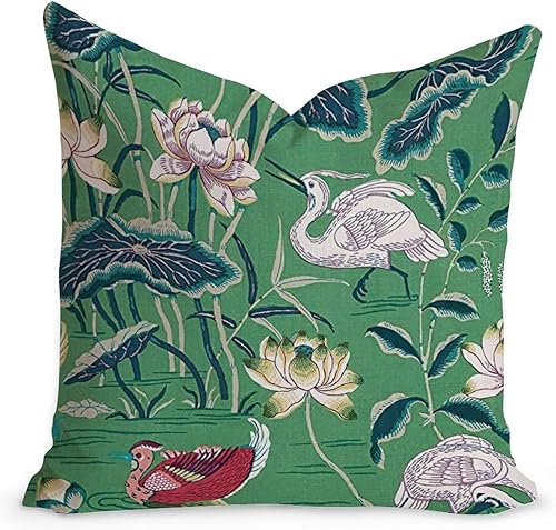 Miniatura 1 de Lotus Nymphaea Gardens Farmhouse - Funda de cojín con diseño de cisne, pato, flor verde, estilo asiático, chinoiserie, para oficina, silla de