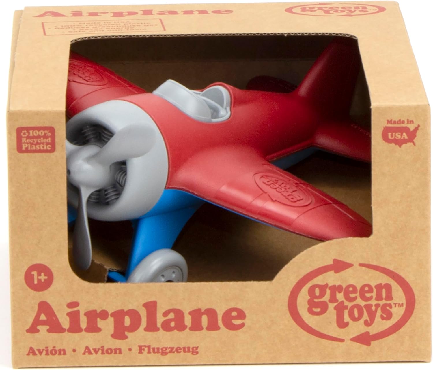 Green Toys Airplane, Red/Blue - Pretend Play, Motor Skills, Kids Flying Toy Vehicle. No BPA, phthalates, PVC. Dishwasher Safe, Recycled Plastic, Made in USA.