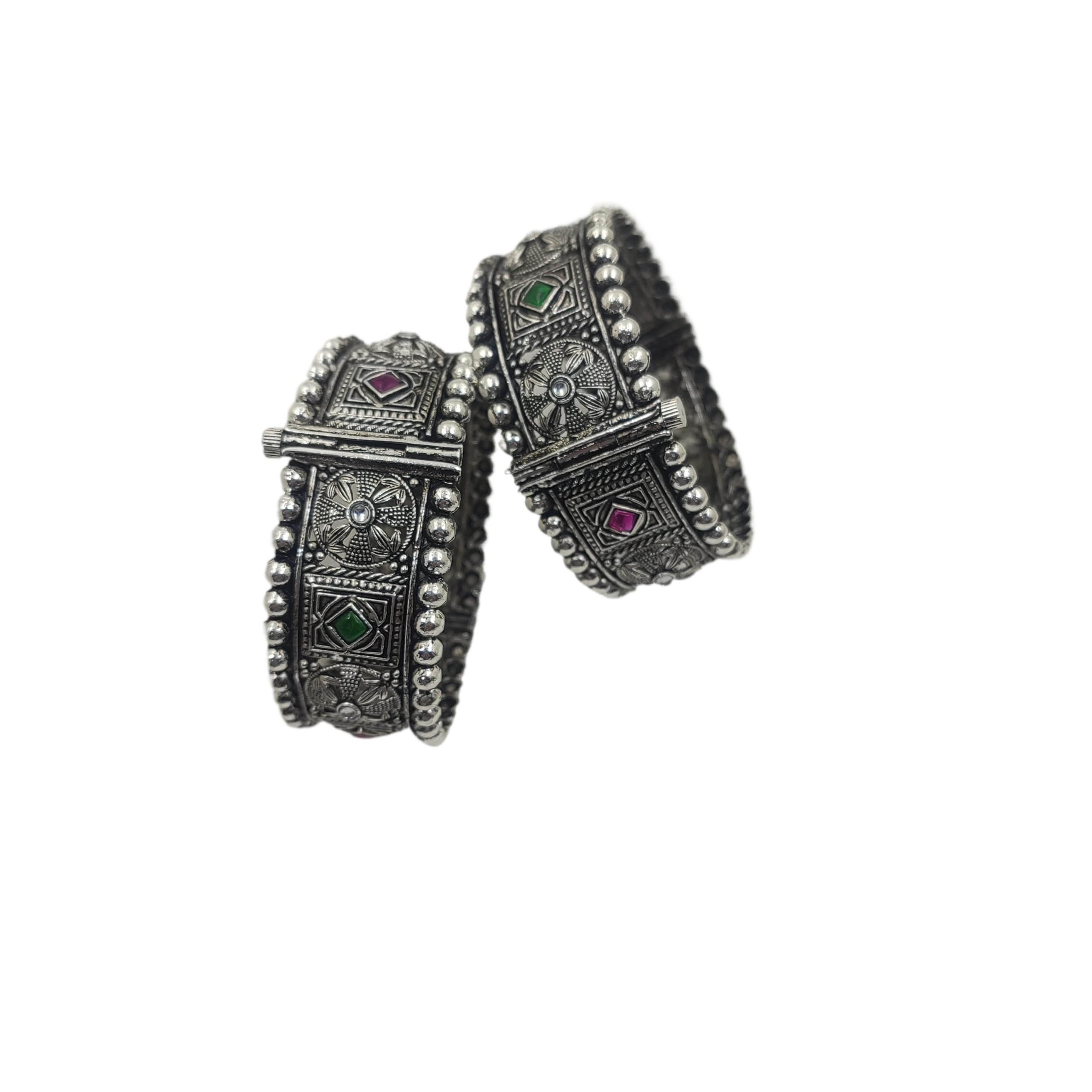 MEHAK CURATORS Black Antique Oxidised Bangles Kada with Maroon and Green Stone for Women and Girls set of 2 (2.4) (B0DFYL1JJM) Amazon Price History, Amazon Price Tracker