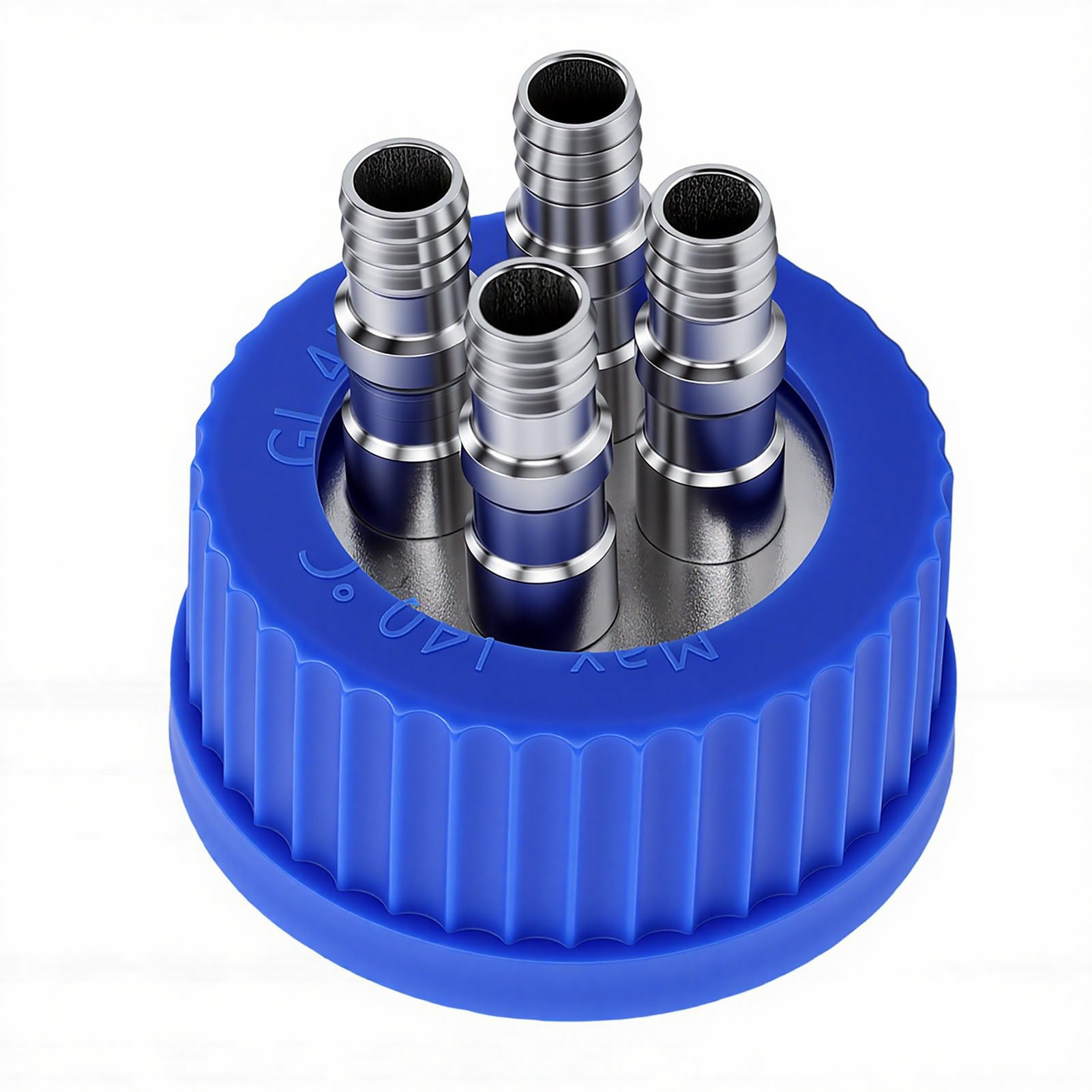 Fafeicy Tapa de Botella de Seguridad GL45, Interfaz de Acero Inoxidable 304 de 4 Puertos, Tapa de Llenado de Fase Móvil Líquida, Diámetro de 8-10 Mm, Tamaño Grande para Botella de