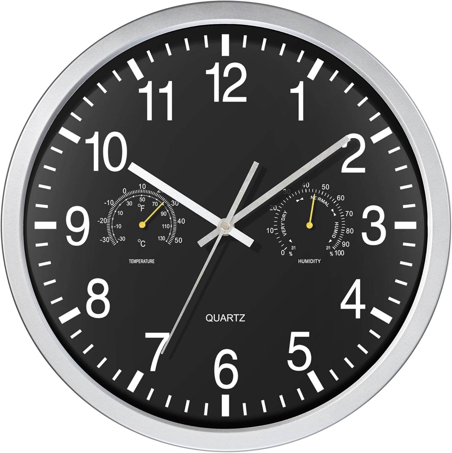 AYRELY® 14 Inch Silent Large Wall Clock with Temperature & Humidity – Battery Operated Decorative Clock for Home, Kitchen, Bedroom (Black, 14 Inch)