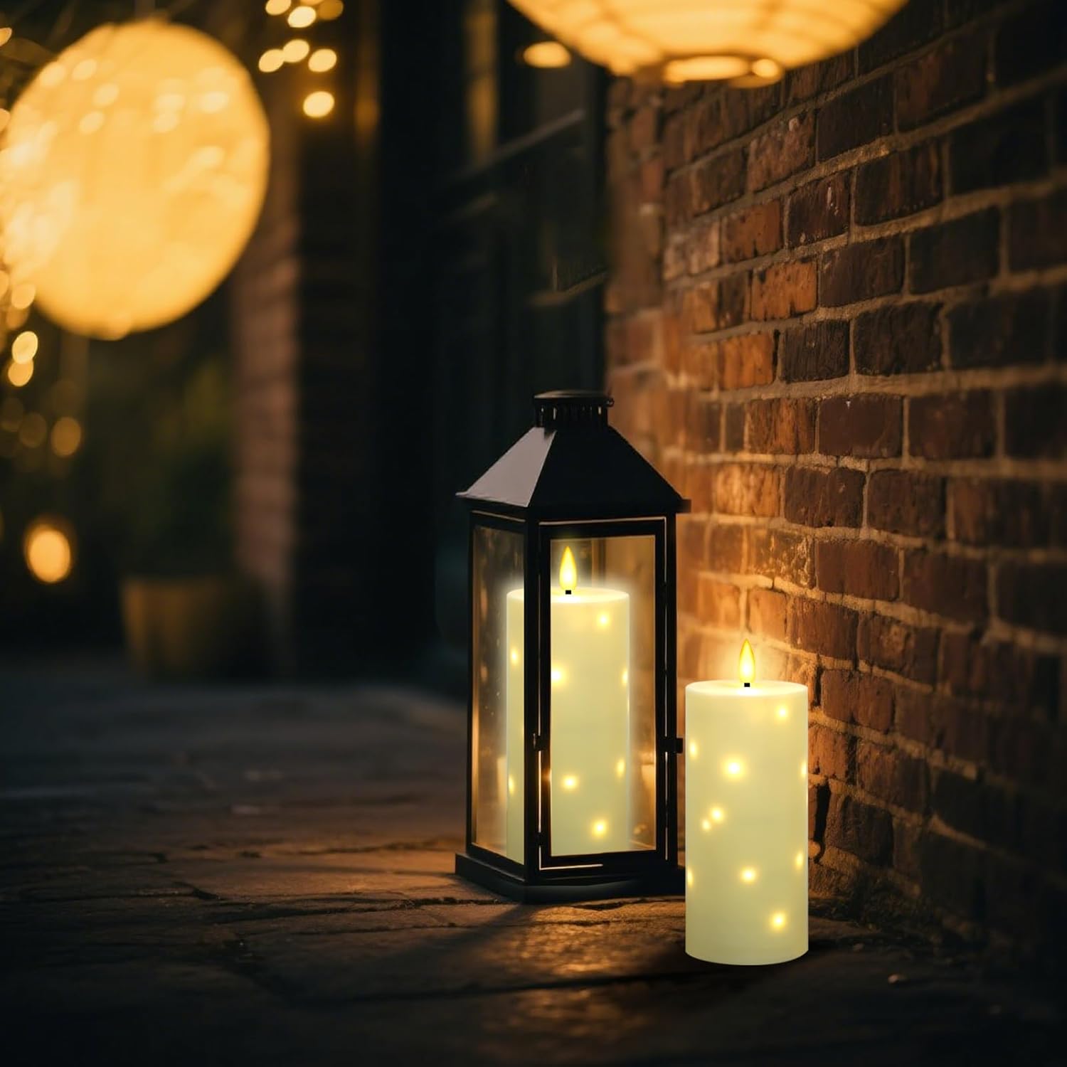 Sasigeiaa Waterproof Outdoor Candles with Timer & Remote - Battery Operated LED Candles, Realistic Flameless Plastic Pillar, Pack of 2 (4" D x 10" H, Ivory) for Patio, Garden Camping Rainy Weather