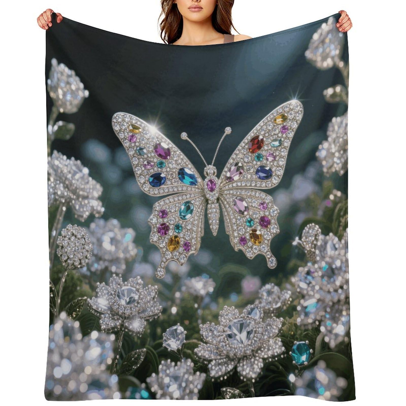 Jewel - Butterfly Throw Blanket for Couch and Bed Super Soft Warm Lightweight Throw Blankets Cozy Fuzzy Flannel Blanket Personalized Decorative Blankets for Sofa Decor 50"x60"