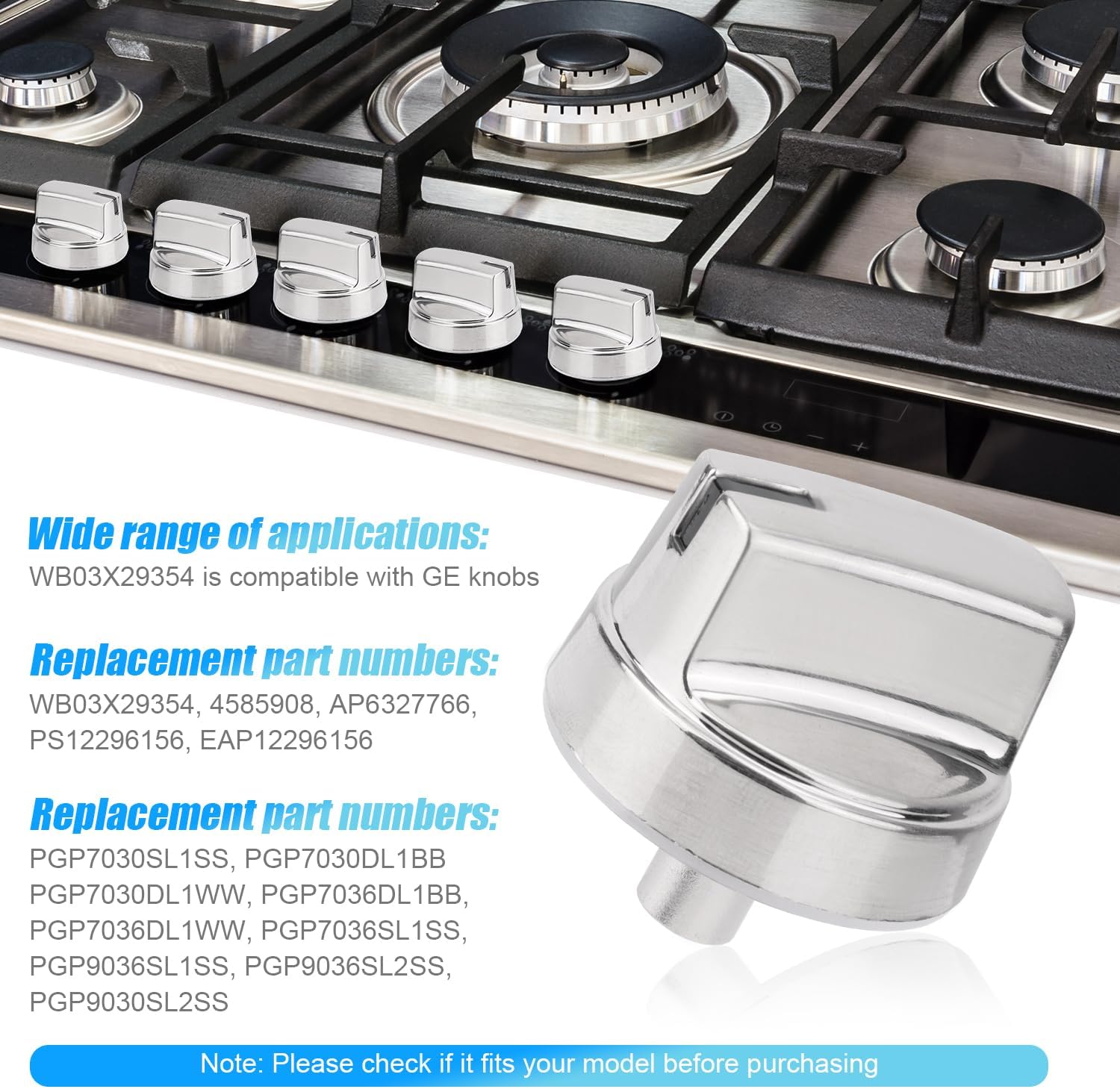 5pcs Stove Knobs Replacements, Gas Stove Range Knobs Replacements Profile Stove Knobs Gas Cooktop Profile Stove Knobs Compatible with GE Burner Stove WB03X29354, 4585908, AP6327766