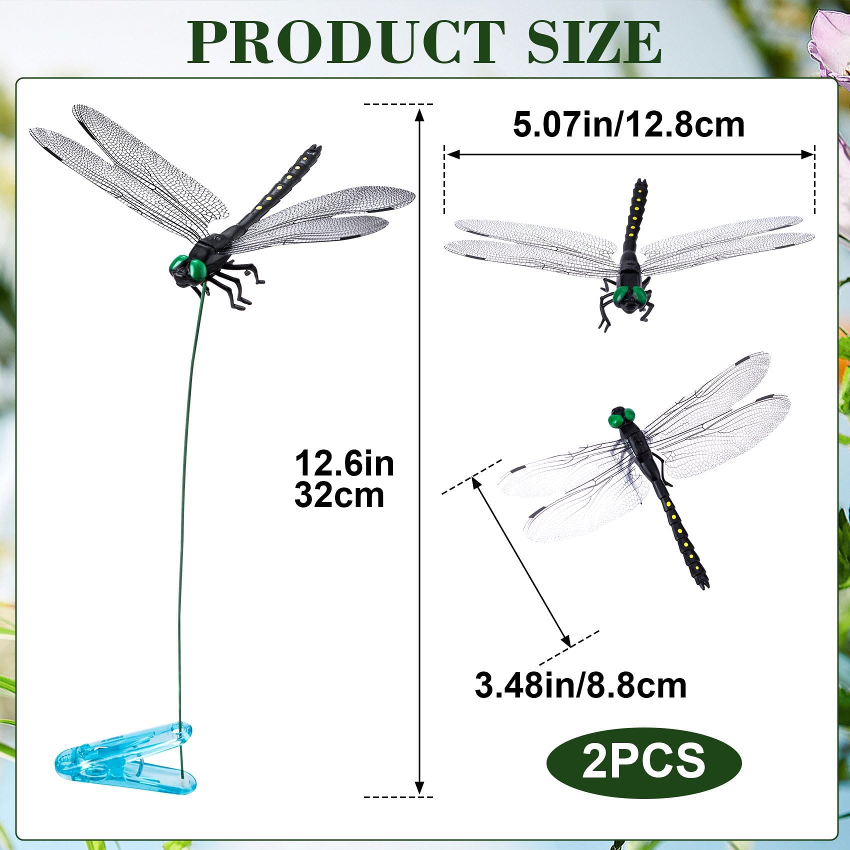 2 Clips de Libélula para Jardín, Libélulas Decorativa 3D, Estacas de Libélula Decoración de Patio, Clips Decorativos para Plantas y Macetas, para Deco Exterior y Hogar