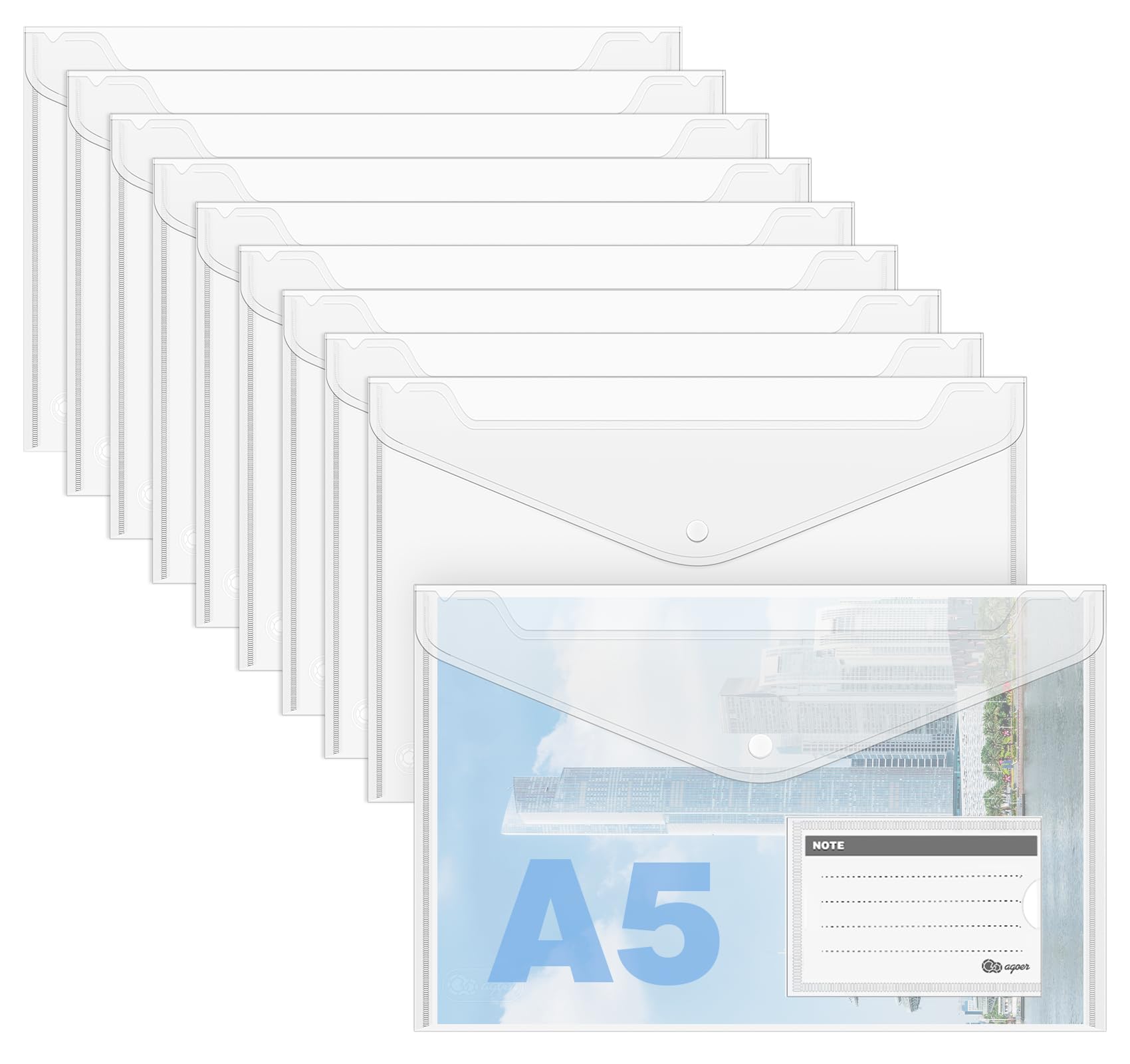 Agoer Clear Plastic Wallets A5, 48 PCS Plastic Envelopes A5 Document Wallet with Popper