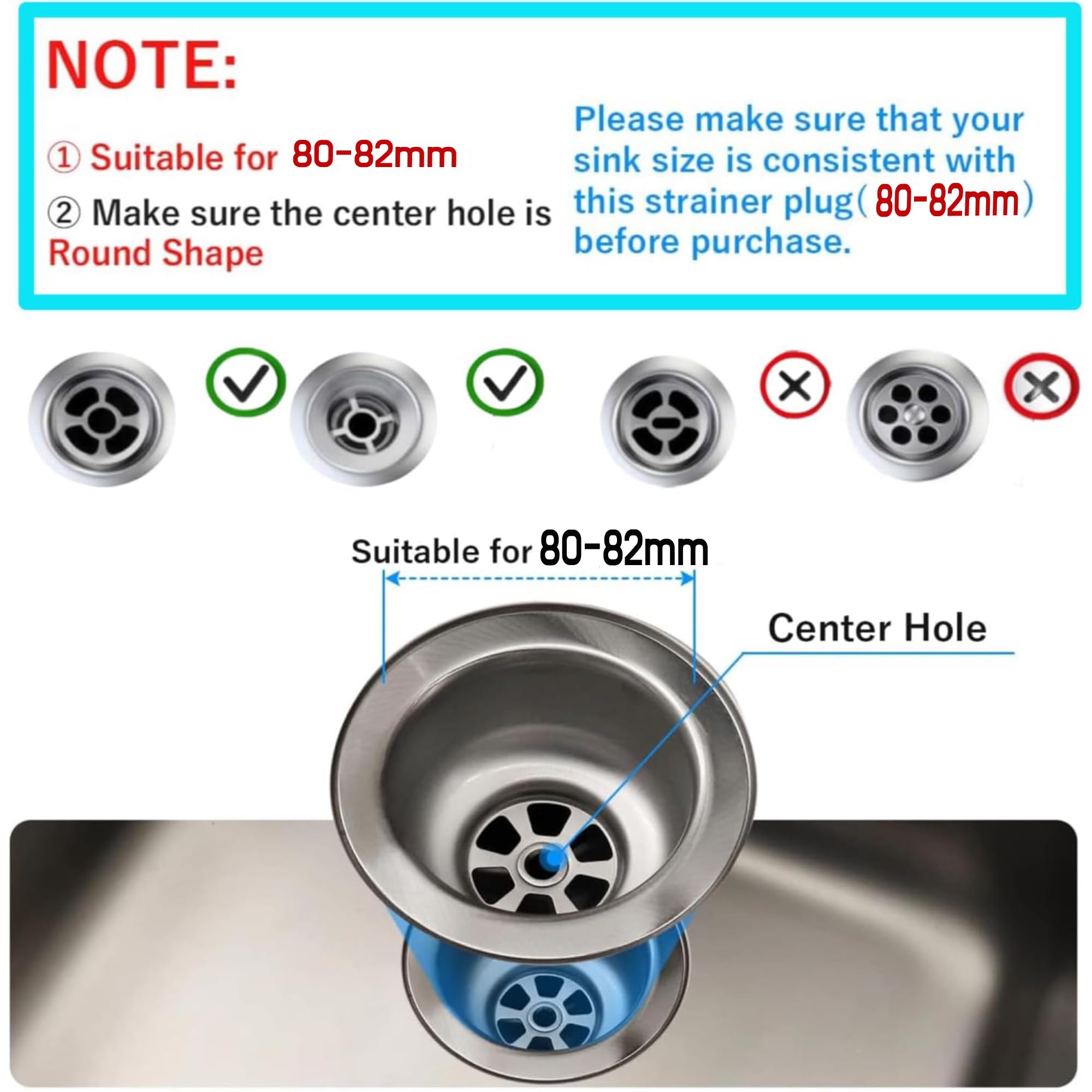 YOXITIXOT Kitchen Sink Plug Strainer, Stainless Steel Sink Plug Replacement,Universal Sink Drainer Plug, Hole Diameter 80mm - Image 3