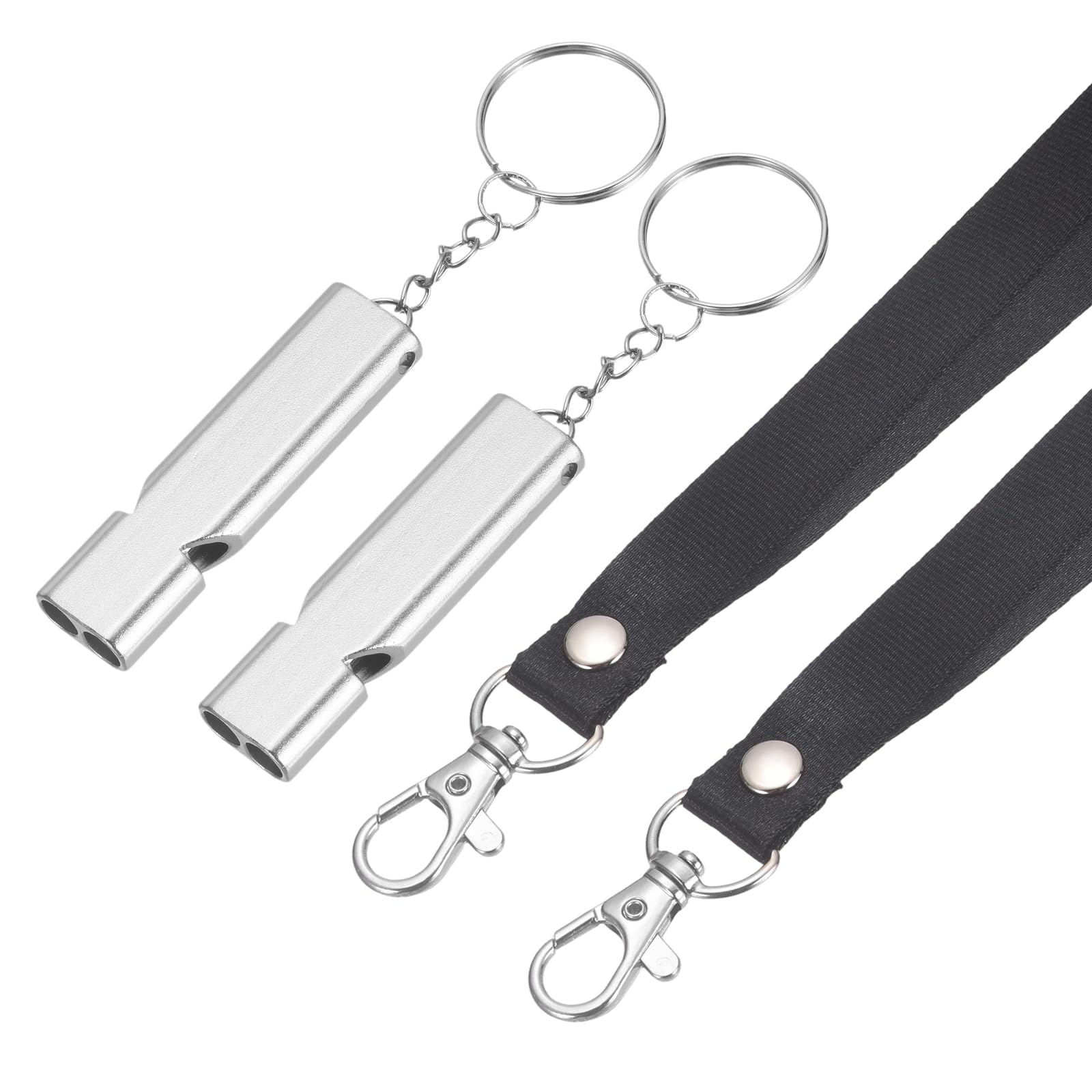 YELARXI Emergency Whistle, Aluminum Survival Whistles with Lanyard and Keychain Loud Safety Rescue Signaling, 2 Pcs & Silver- Fitting for (Outdoor Camping/Hiking/Sports Game)