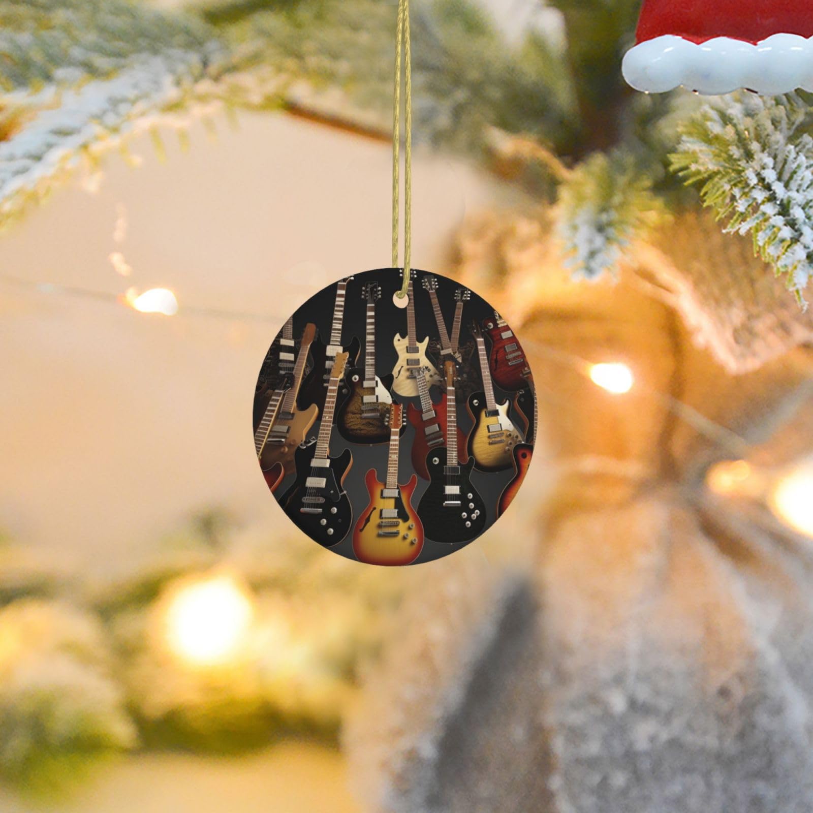 Christmas Ornaments for Christmas Tree Decoration Ceramic Hanging Guitars Ornament with Gold Ribbon Crafts Round Pendant for Keepsake Gifts Glass Xmas Decor Party Supplies