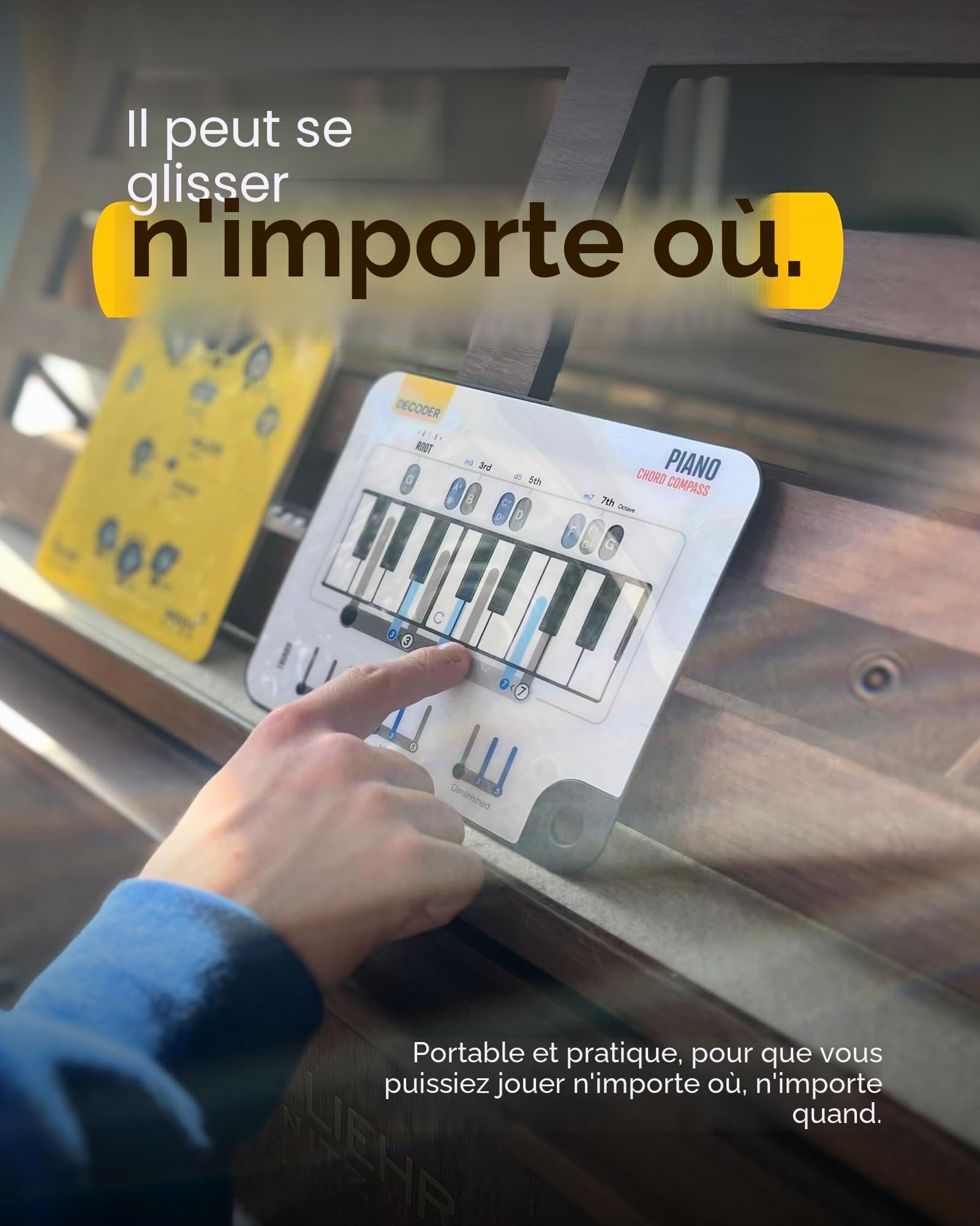 Boussole d'Accords Noisy Clan pour Piano - Guide de Notes de Piano Coulissant et Accessoire de Clavier Débutant - Apprendre les Accords de Piano Fondamentaux et la Théorie Musicale de Base