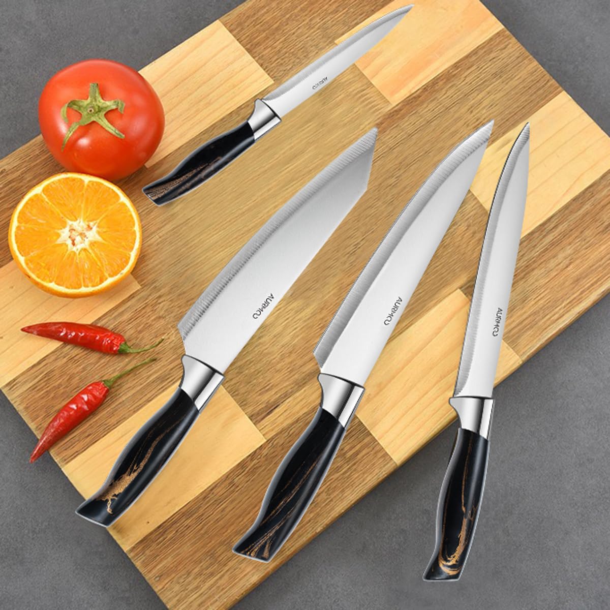 Set di Coltelli da Cucina Professionali, Set Coltelli da Cucina, Coltello da Cuoco, Coltello da Taglio, Coltellos Universale, Coltelli da Tavola e Utensili Cucina, Forbici, 6 Pezzi