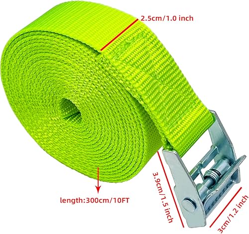 Miniatura 2 de VOLETIEA Correa de amarre de 1 pulgada x 10 pies con hebillas y hebilla de leva ajustable, correa de amarre de carga de hasta 600 libras (verde, 2