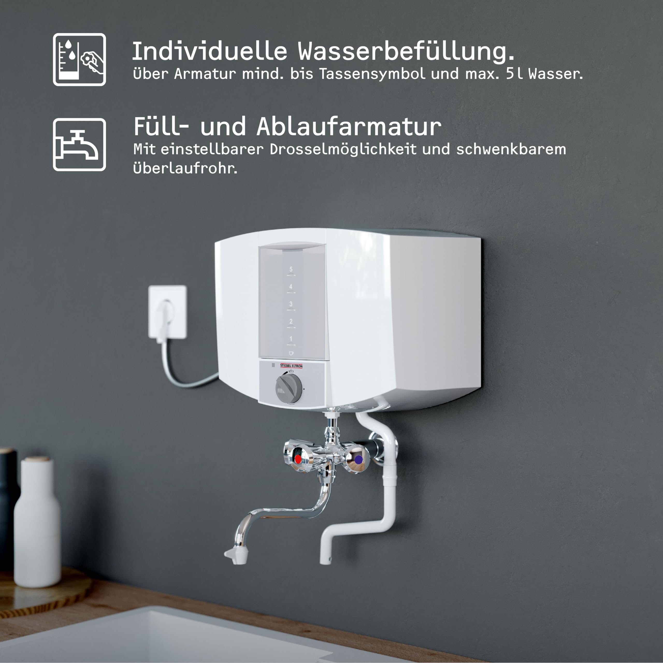 STIEBEL ELTRON Kochendwassergerät KBA 5 KA, Kunststoff, 5 Liter, Dreigriff-Füll- und Ablaufarmatur, 74289