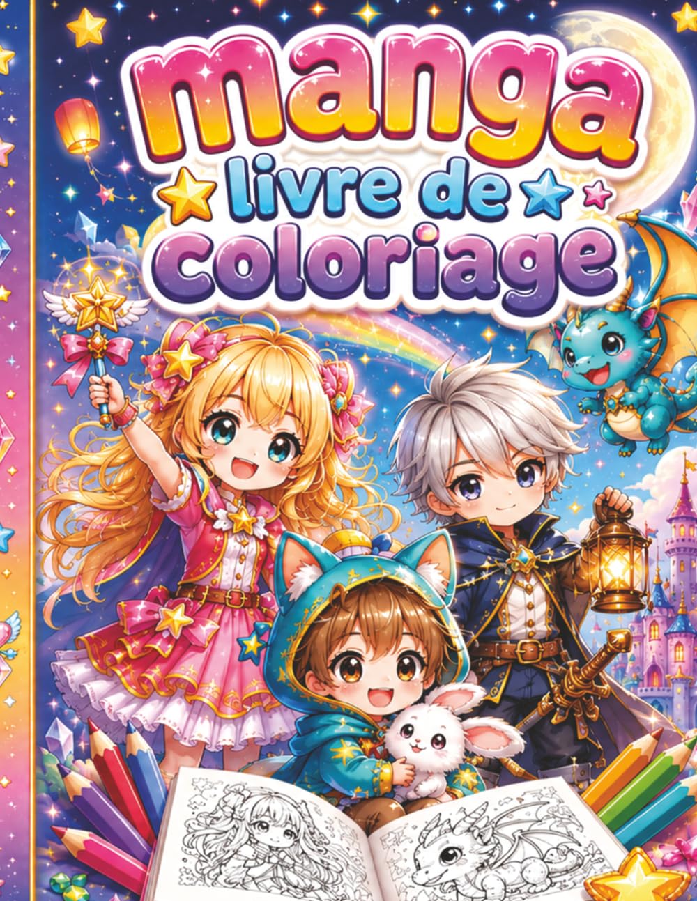 Manga Livre de Coloriage: Personnages kawaii, dragons, chats et aventures fantastiques à colorier