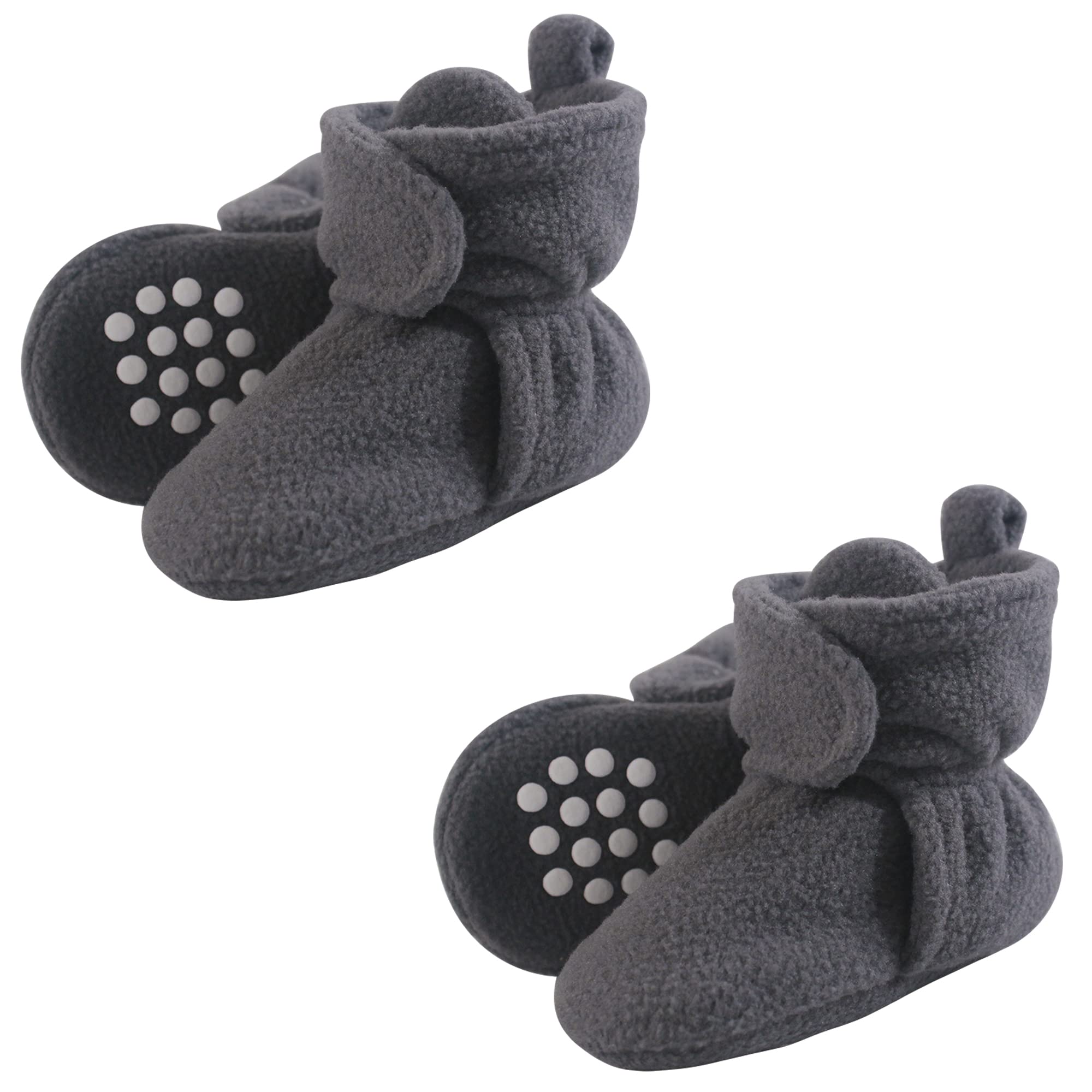 Luvable Friends Unisex Baby Cozy Fleece Booties Multi-Pack, Charcoal 2-Piece, 6-12 Months