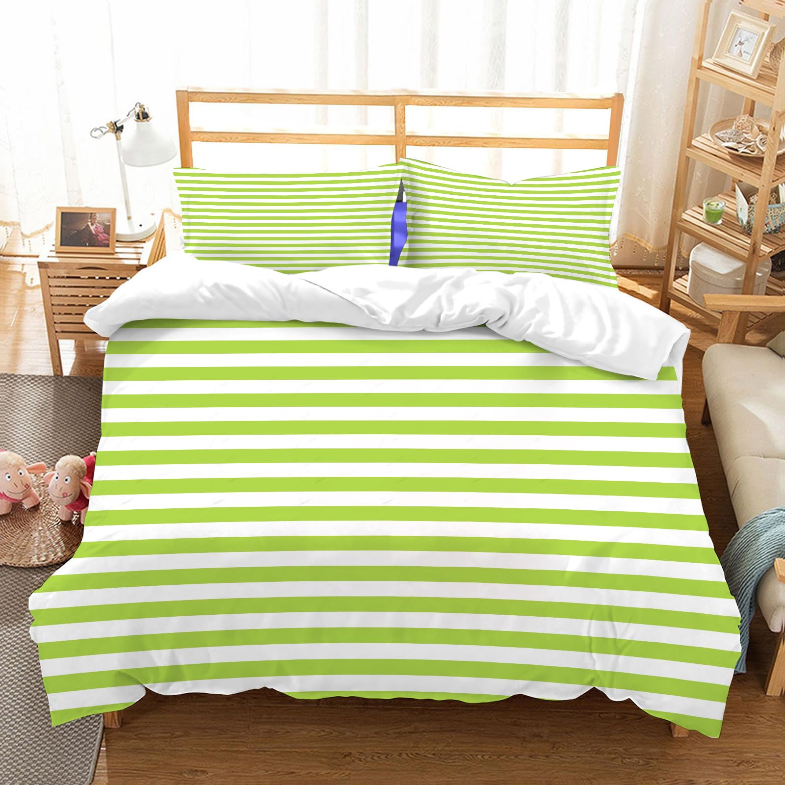 Ensemble de literie en microfibres premium 228x264cm au design vectoriel lignes vertes