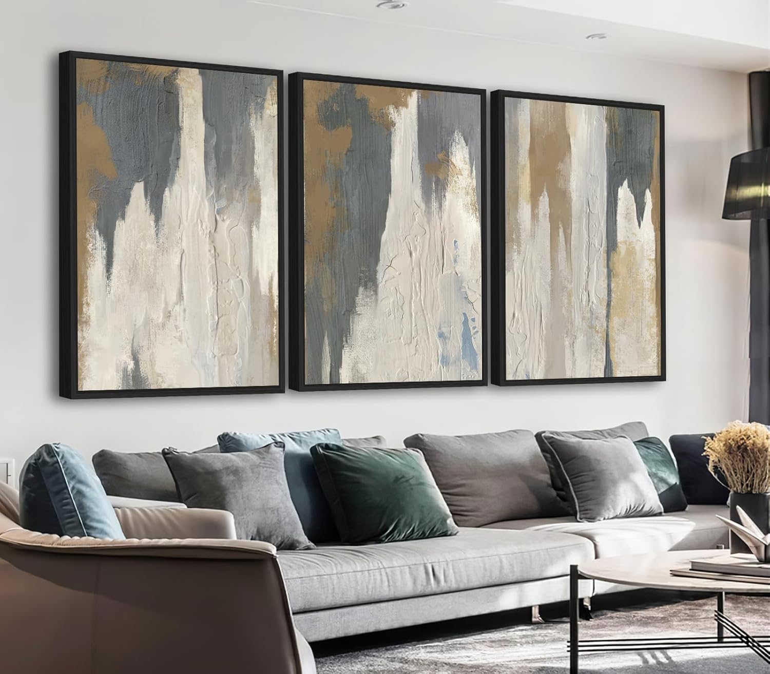 ASDCEUTICALS Large Canvas Wall Art - Gray Brown and Beige Abstract Pictures for Living Room Vintage Wall Decor Retro Artwork Black Float Framed Paintings for Bedroom Dinning Room 20" X 28" X 3 pcs 20" X 28" X 3pcs Framed grey