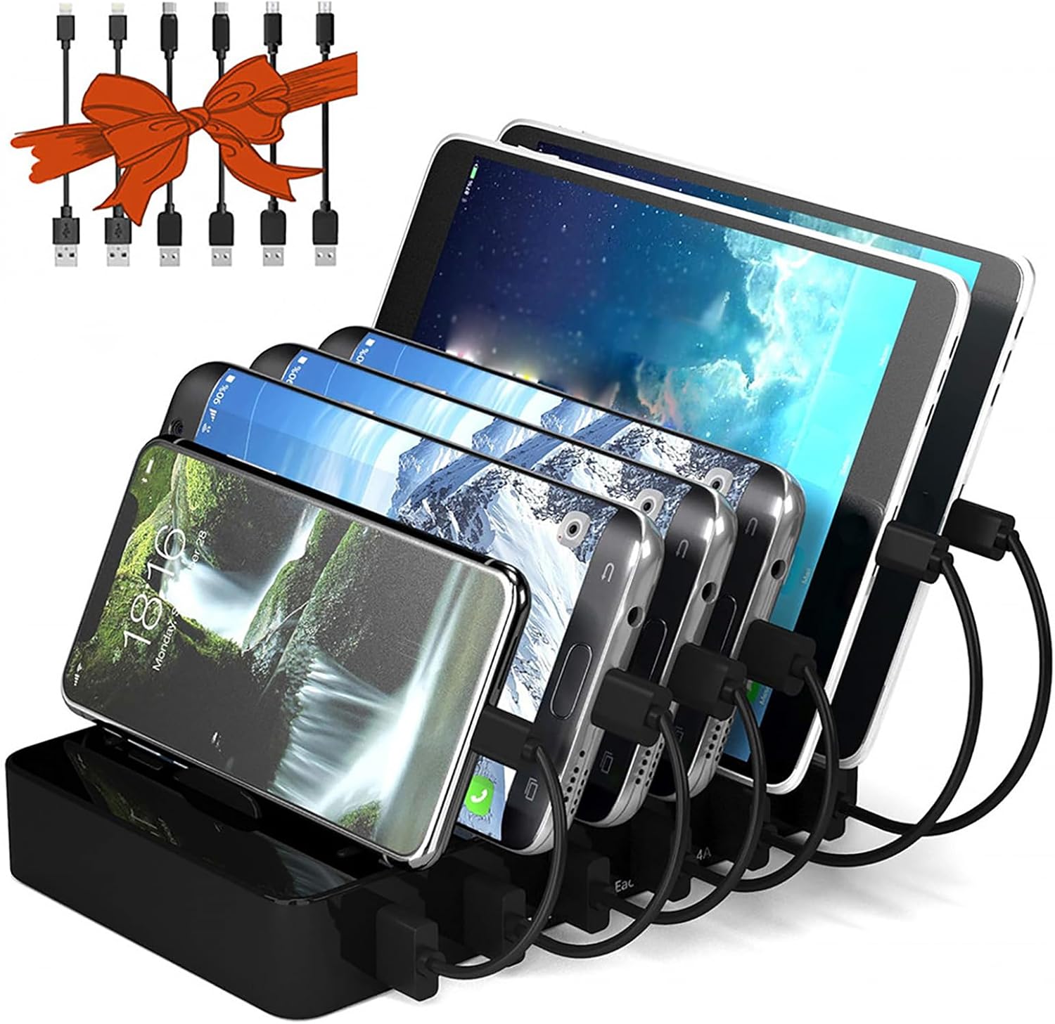 USB C Charging Station for Multiple Devices Apple,100W 4 PD and 2 USB Charger Stations Compatible with Apple iPhone iPad and Android Phone and Tablet,Type C Multi Charging Station