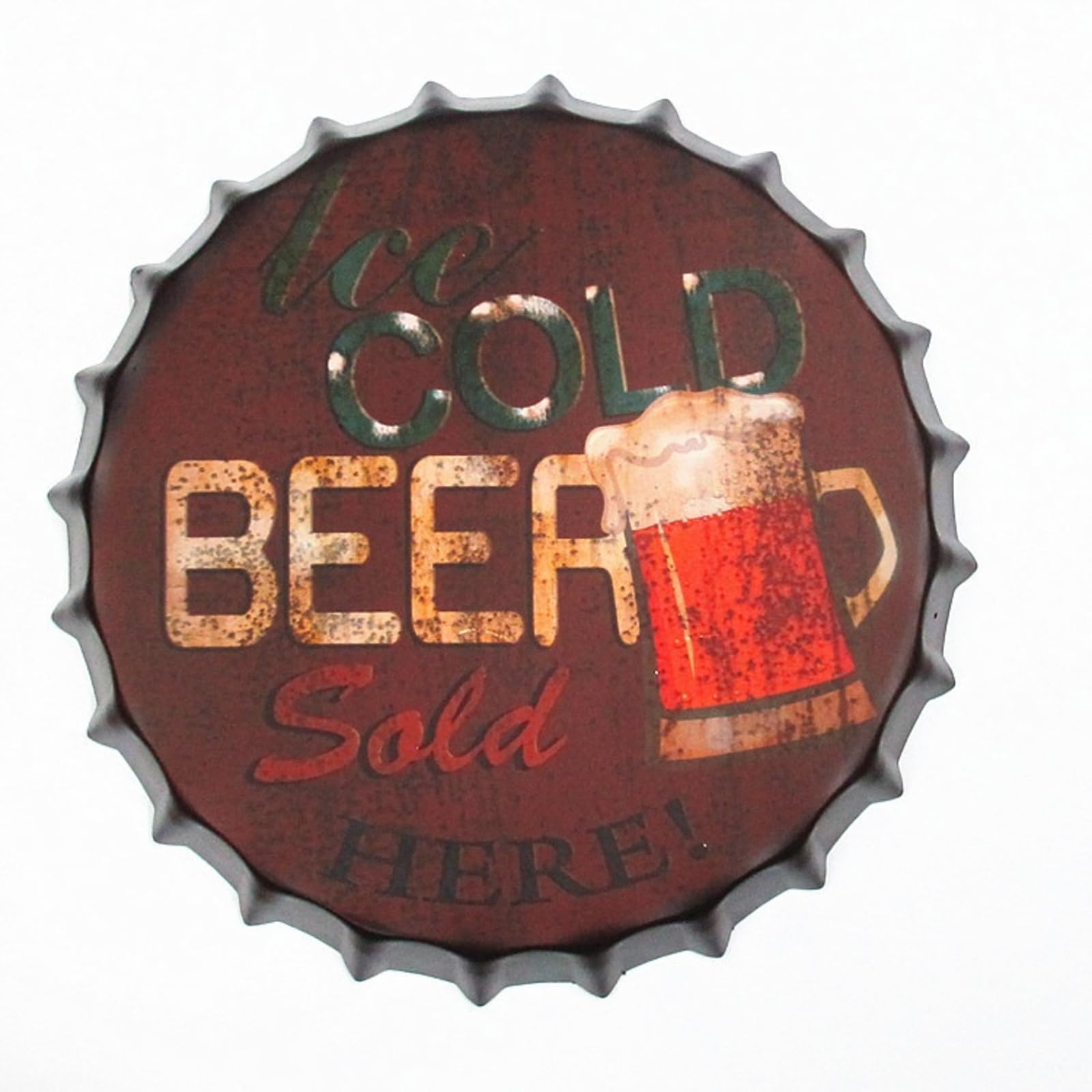 Decor Bottle Caps Metal Tin Sign, Ice Cold Beer Sold Here Vintage Style Wall Art Plaque for Cafe Beer Bar Home Yard Road Indoor Outdoor 30 x 30 cm