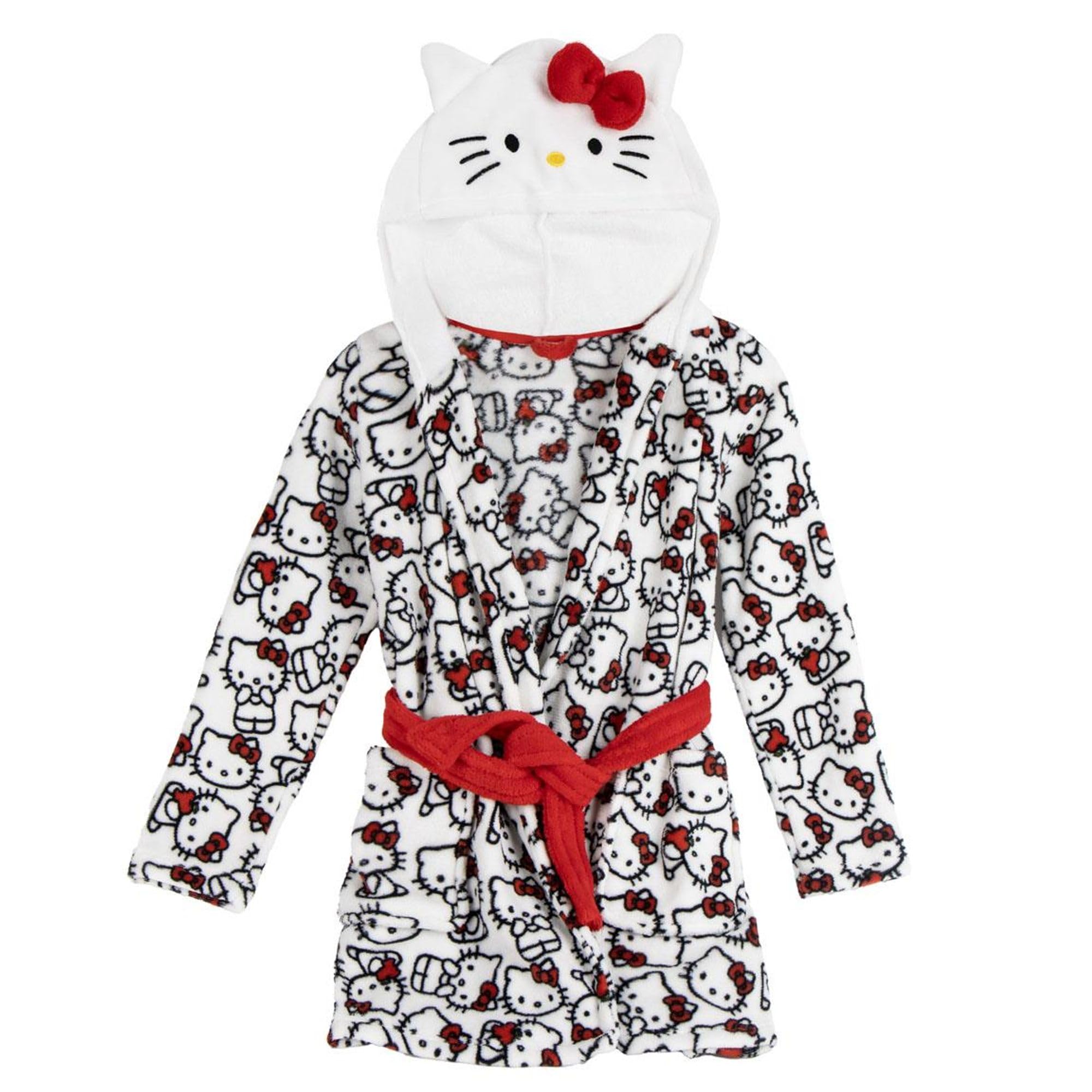 Batín Hello Kitty suave niños y niñas con capucha y cinturón – Bata casa Hello Kitty calentita y cómoda con tejido tipo polar y diseño oficial