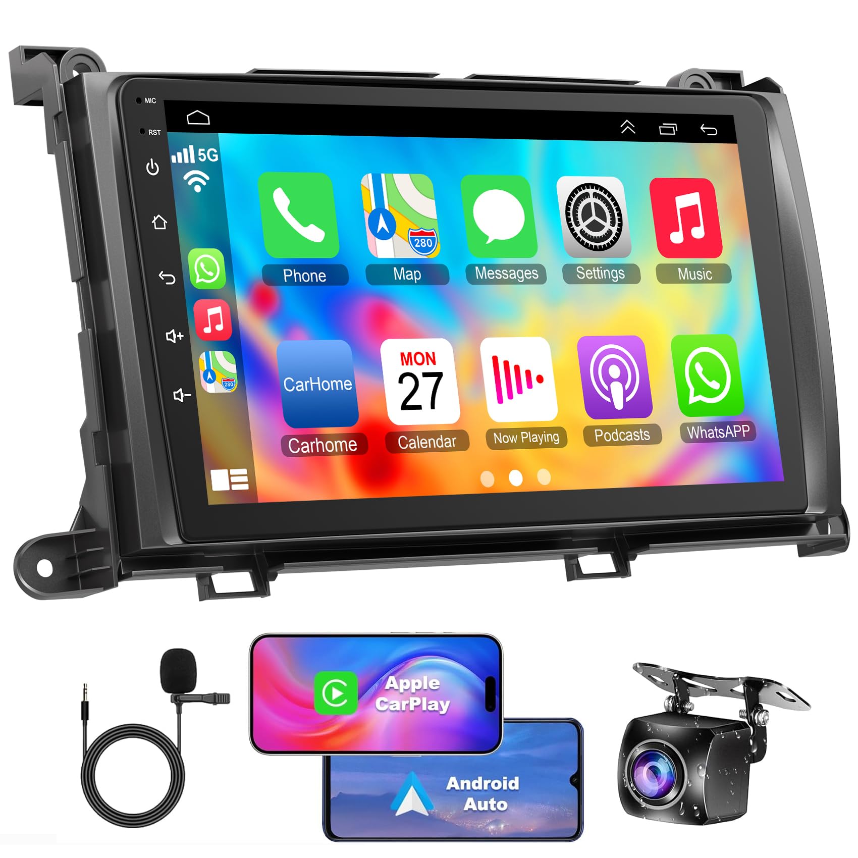 4G+64G Car Radio for Toyota Sienna 2011-2014, Wireless Carplay&Android Auto with Android 13 Support Bluetooth/Voice Control/GPS/WiFi/Back-up Camera/