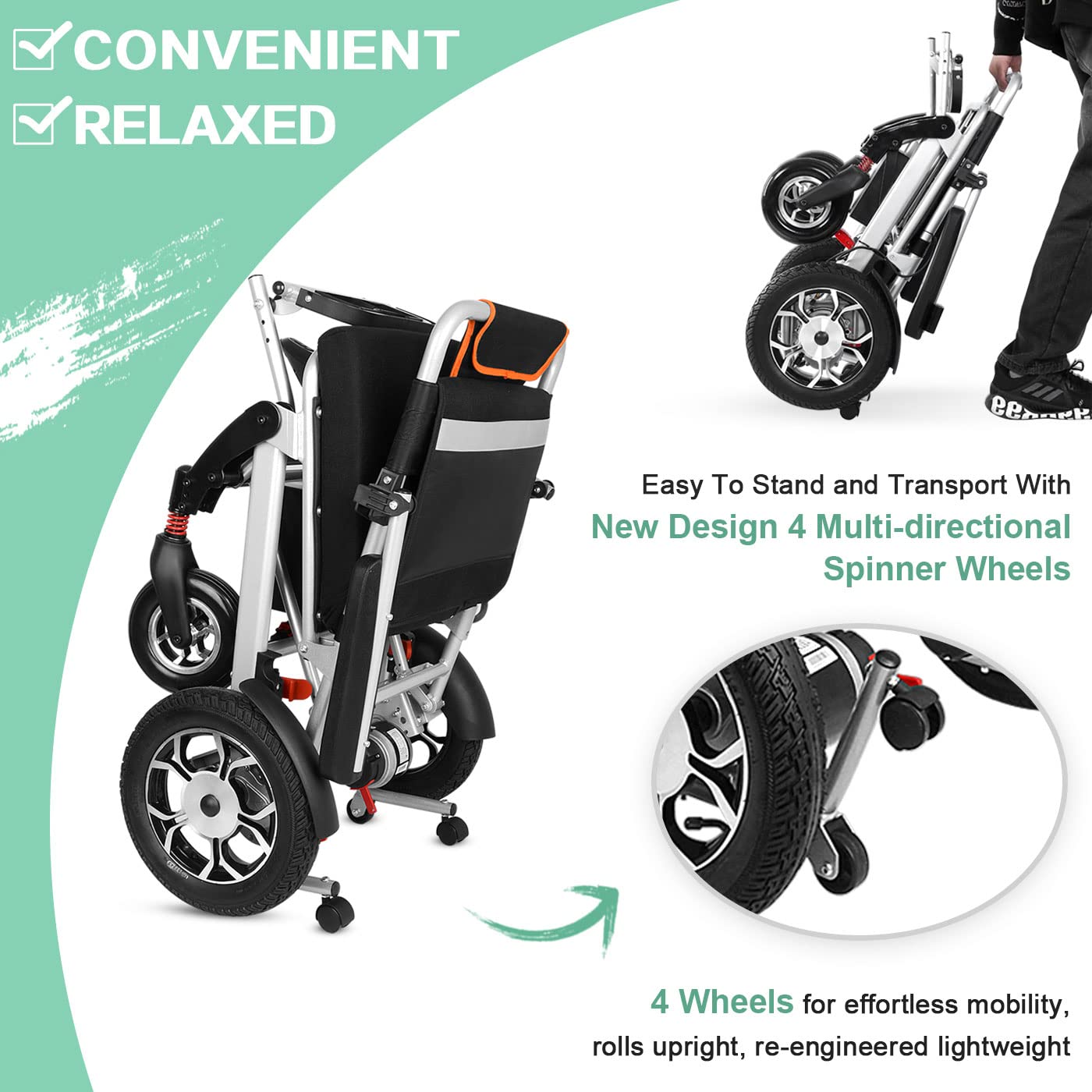 Silla de Ruedas Eléctrica Liviana Plegable Power Mobility Peso de la Silla de Ruedas de Solo 58 Lb con Neumáticos Traseros de 12"Soporte Más Estable Motores Duales de 220 Lb Y Batería de Lit