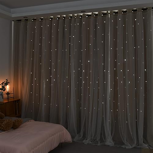 Miniatura 3 de Kinryb Cortinas opacas para niños, para dormitorio, sala de estar, aula, juego de 2 paneles de superposición transparente, cortinas de doble capa