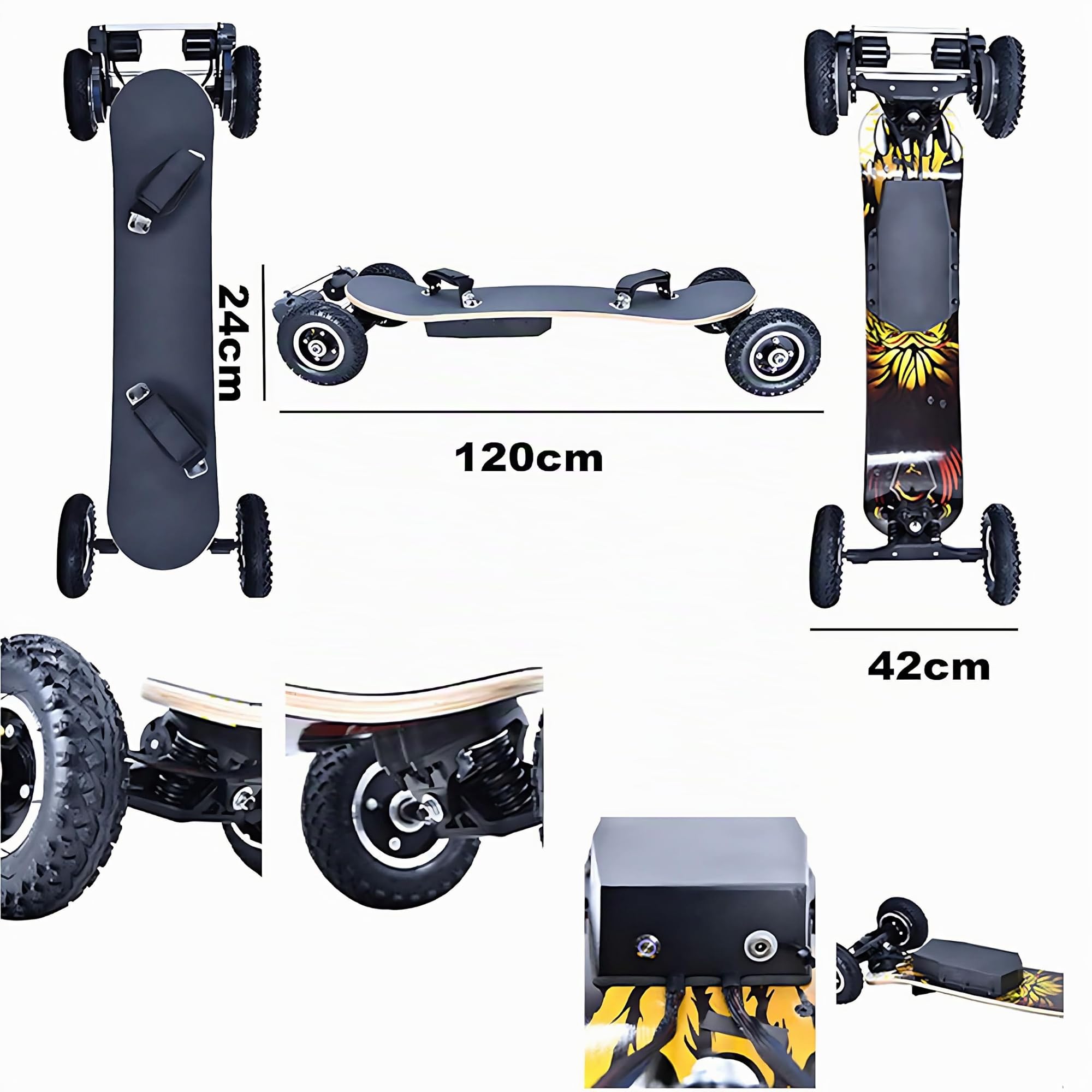 Skateboard électrique tout-terrain avec télécommande, double moteur, haute vitesse et longue portée, longboard électrique pour adultes