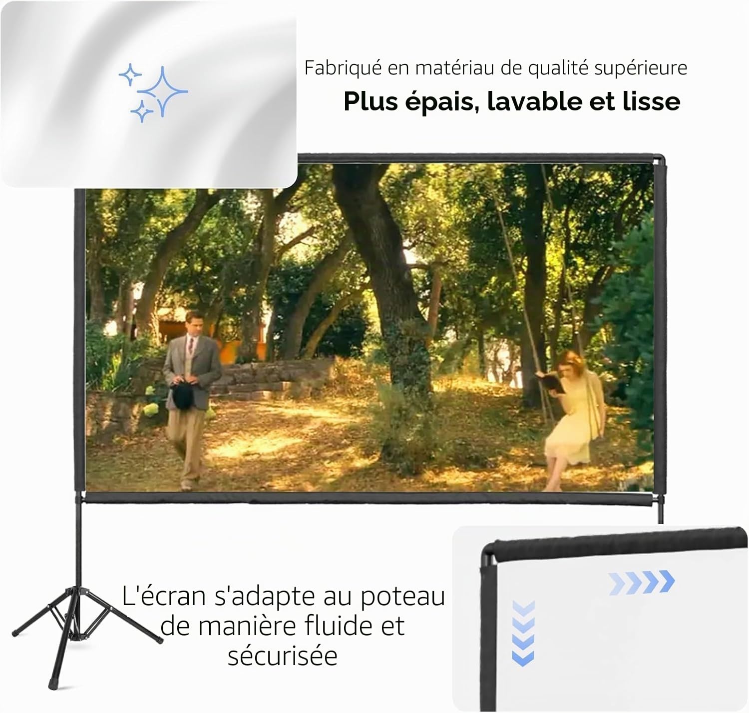 EMART Écran de Projection avec Support 100 Pouces, Écran Videoprojecteur Portatif 16:9 4K Avant et Arrière HD, Toile de Projection sur Pied pour Cinéma Maison, Bureau
