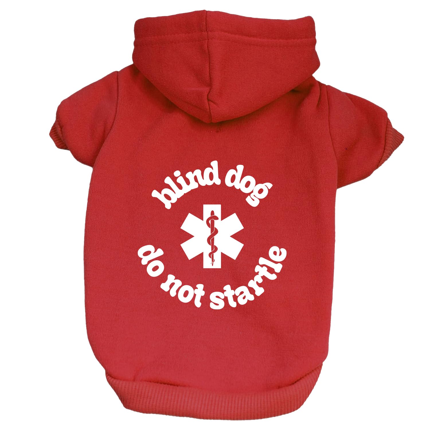 Blind Do Not Startle Dog Hoodie | Fleece Lined |Leash Hole| Blind | Vision Impaired Pet Warning | Nervous|Red, X-Small 1361