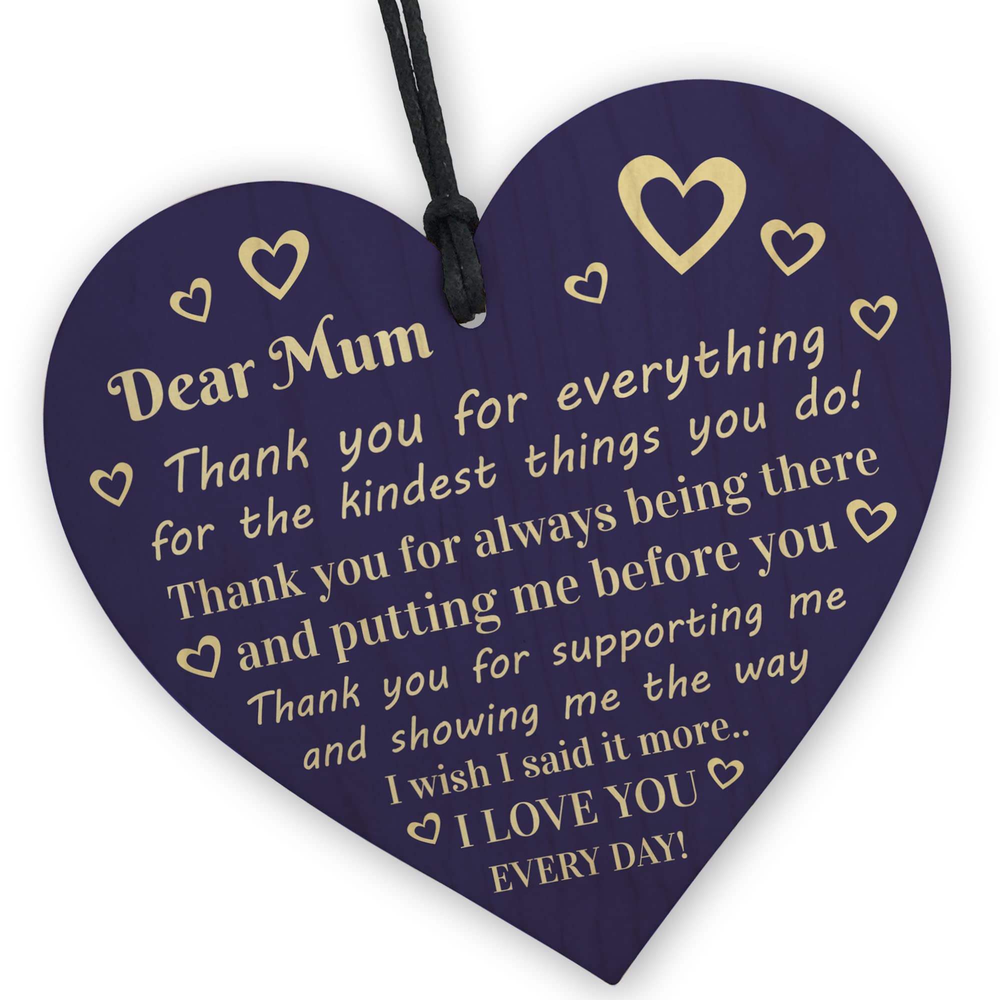 Red Ocean Wooden Heart Keepsake Thank You Mum | Gift for Mum Mother | Mummy | Mother’s Day | Gift for Mum from Daughter or Son | Mothers Day Gift For Mum