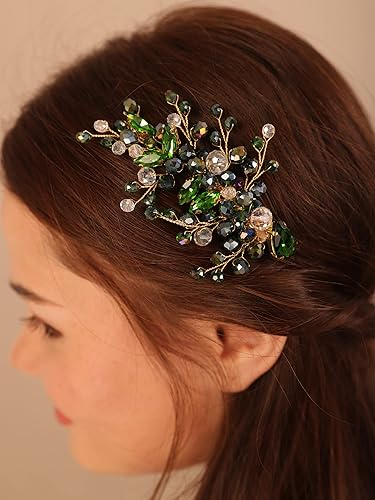 Miniatura 2 de Kercisbeauty Pinza de pelo verde esmeralda para novias, dama de honor, boda, joyería para el cabello con cristal elegante pieza de pelo para mujeres