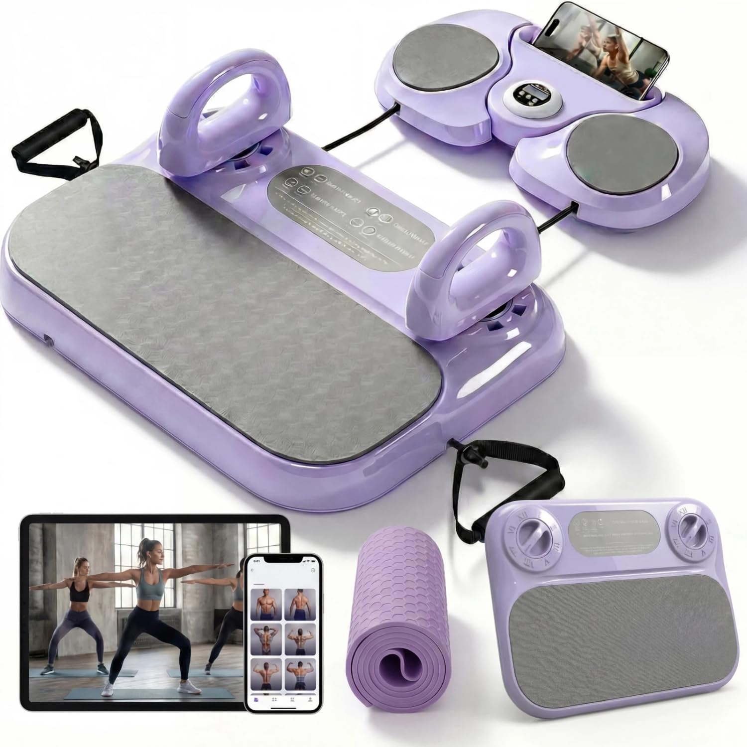 Foldable Pilates Reformer Board w/ 3-Month Course for Beginners | 28-Day Training Plan Pilates Workout Kit w/ Resistance Bands, Purple Sliders for Core, Balance & Push-Up, Mini Home Equipment