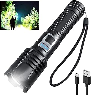 Rechargeable LED Flashlights high lumens,100000 Lumens Super Bright Tactical Flashlights,Waterproof Handheld Flashlight with 5 Mode,Built-in Battery,Zoomable for Emergencies Camping