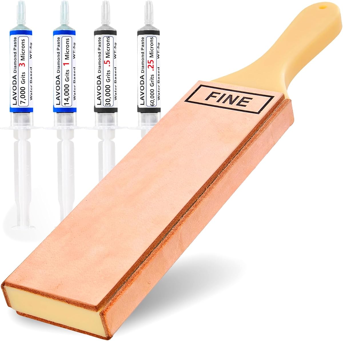 4-Sided Leather Strop with Diamond Polishing Compound, Extra Large 15.7"x3", Thickened Water Buffalo, Stropping Kit for Chef's Knife Sharpening and Woodworking-Chisel/Plane Honing Mirror Edge