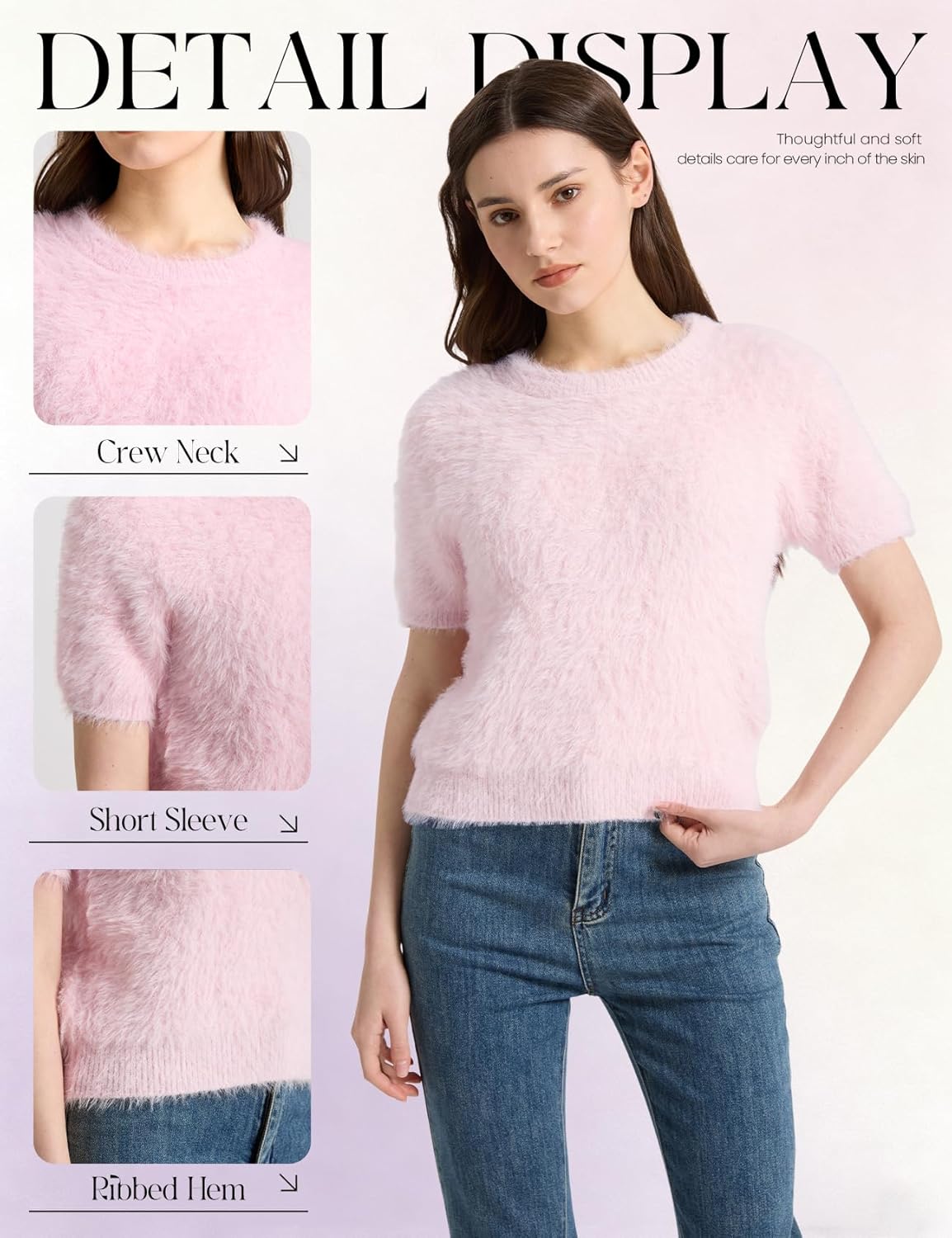Yimoon Womens Furry Fuzzy Sweater Short Sleeve Pullover Knit Sweater Cozy Shaggy Knit Jumper - Image 5