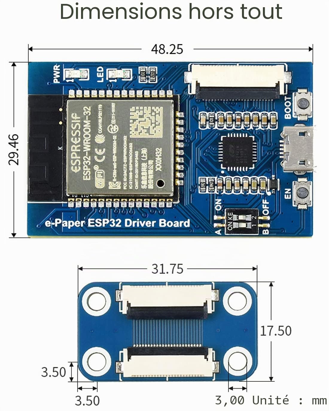 Waveshare Universal e-Paper Raw Panel Driver Board Onboard SoC ESP32 WiFi/Bluetooth Wireless Supports Various SPI E-Ink Raw Panels