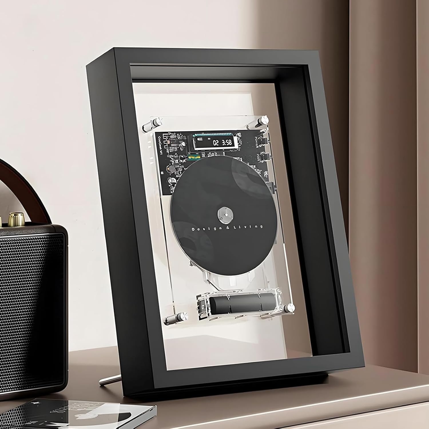 Wall Mountable CD Player, Music Decorative Photo Frame with Remote Control, 5.0 Bluetooth/3.5mm AUX Output, Without Speakers, Vertical CD Player for Wall or Desk, for Home, Office Decor