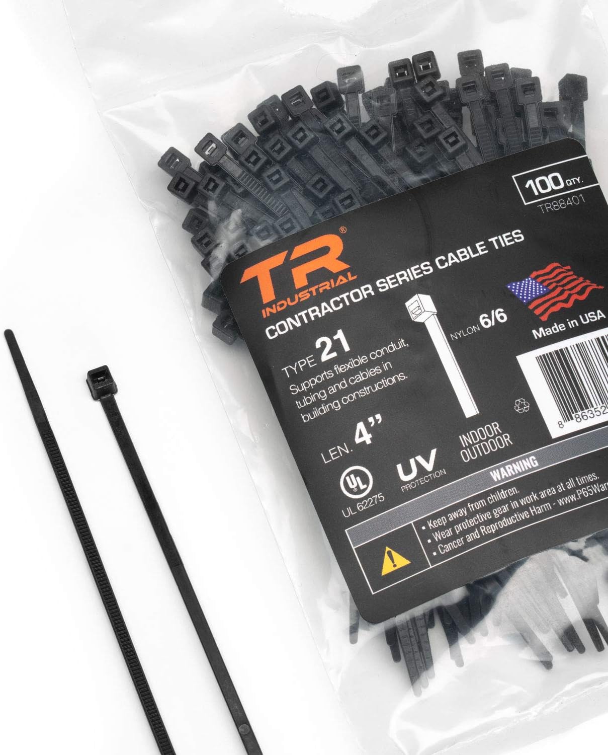 Contractor Series UV Cable Ties (100-Piece), 4", Type 21, Made in USA